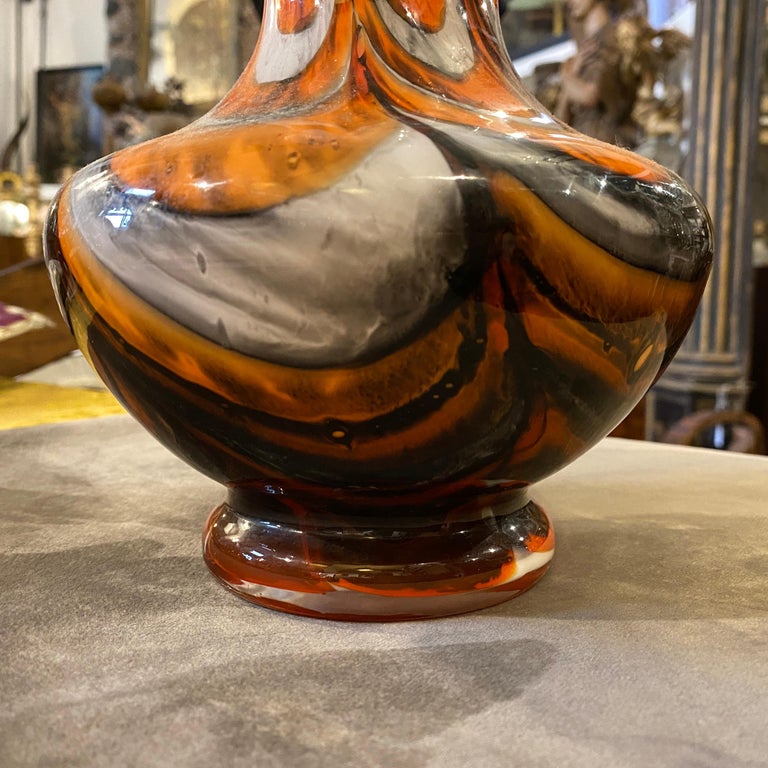 1970s Mid-Century Modern Orange and Gray Opaline Glass Italian Vase For Sale 4