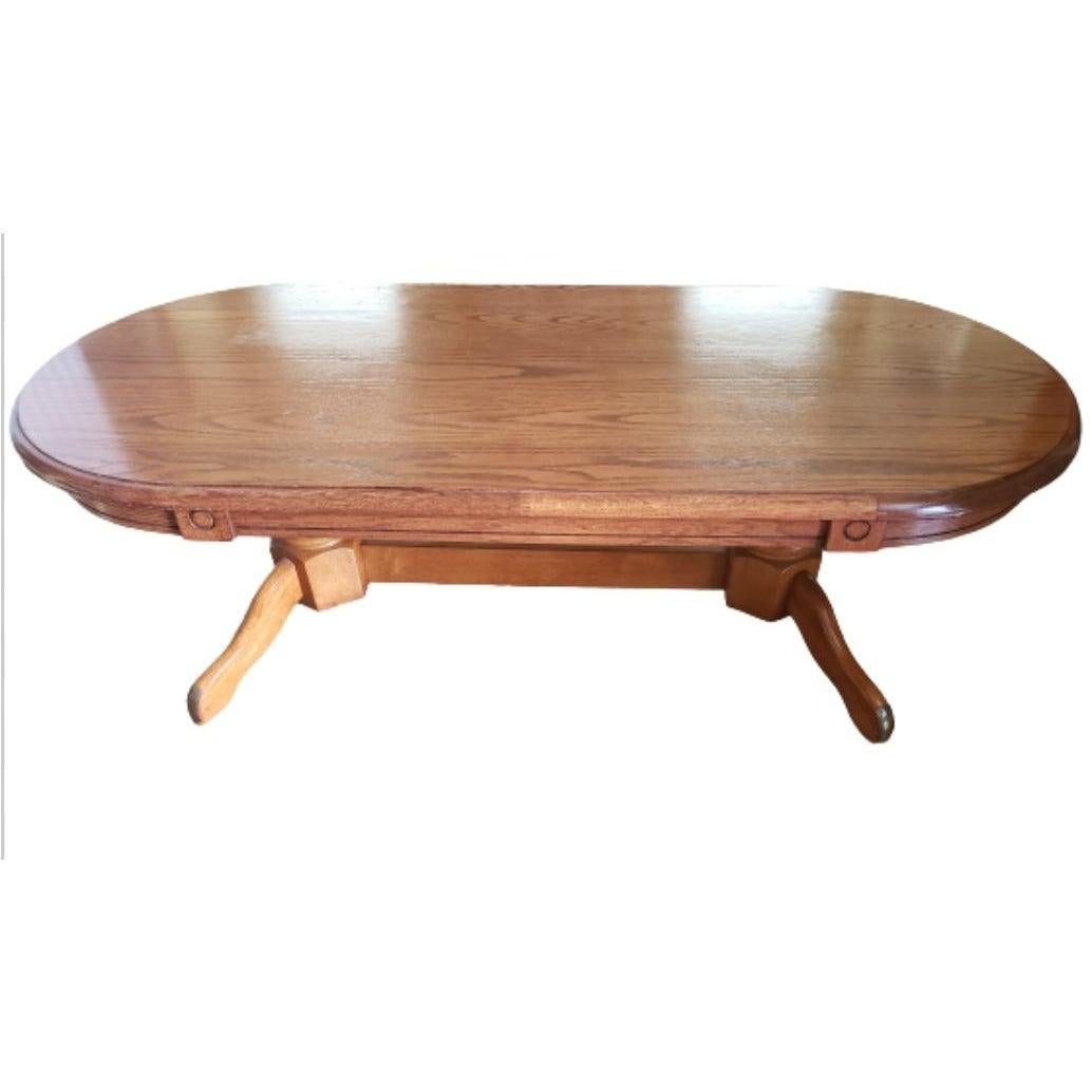 Very solid oval coffee table in Tiger Oak.
Two pedestals structure.
Table measures 54