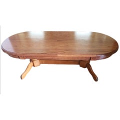 1970s Mid-Century Modern Pedestal Tiger Oak Coffee Table