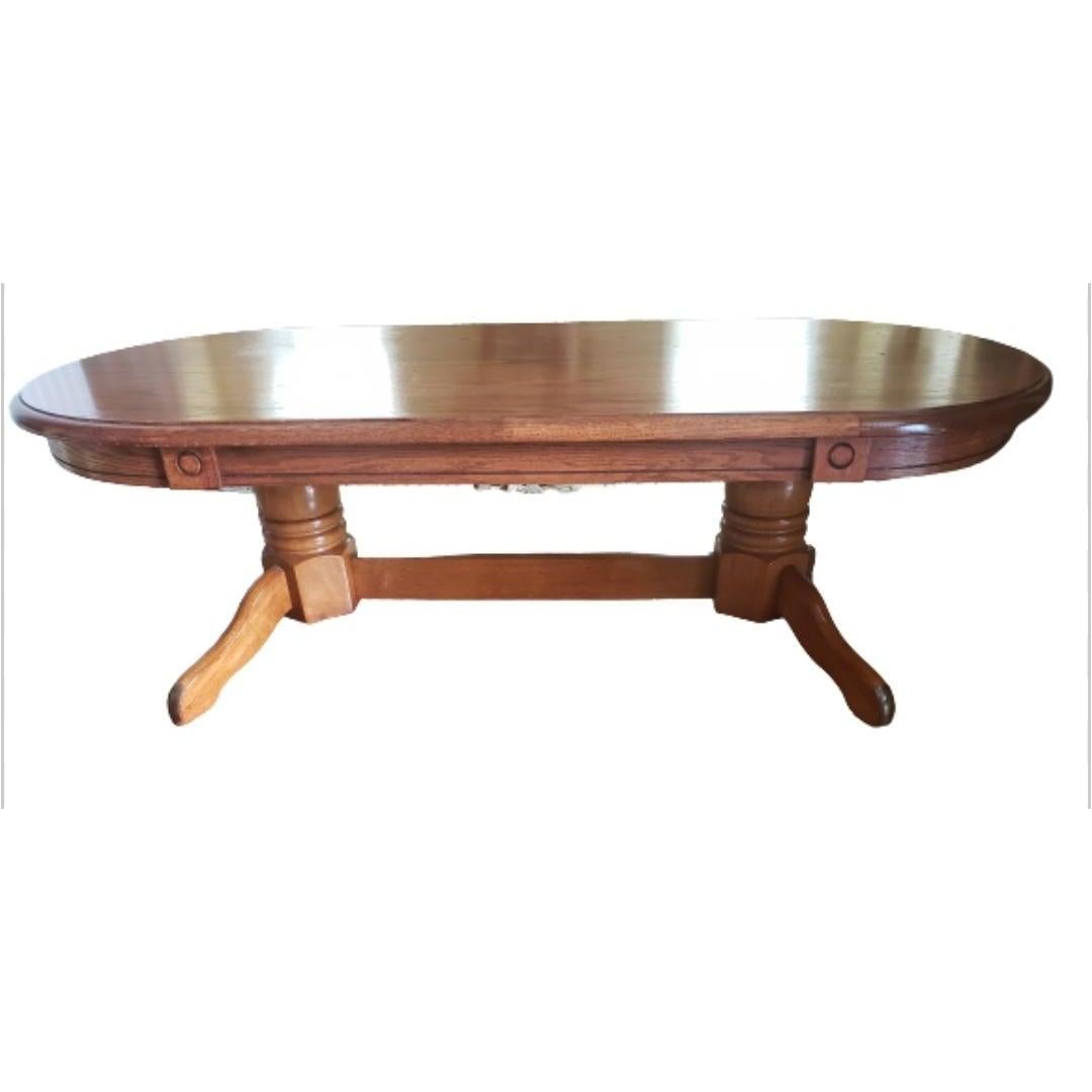 North American 1970s Mid-Century Modern Pedestal Tiger Oak Coffee Table For Sale