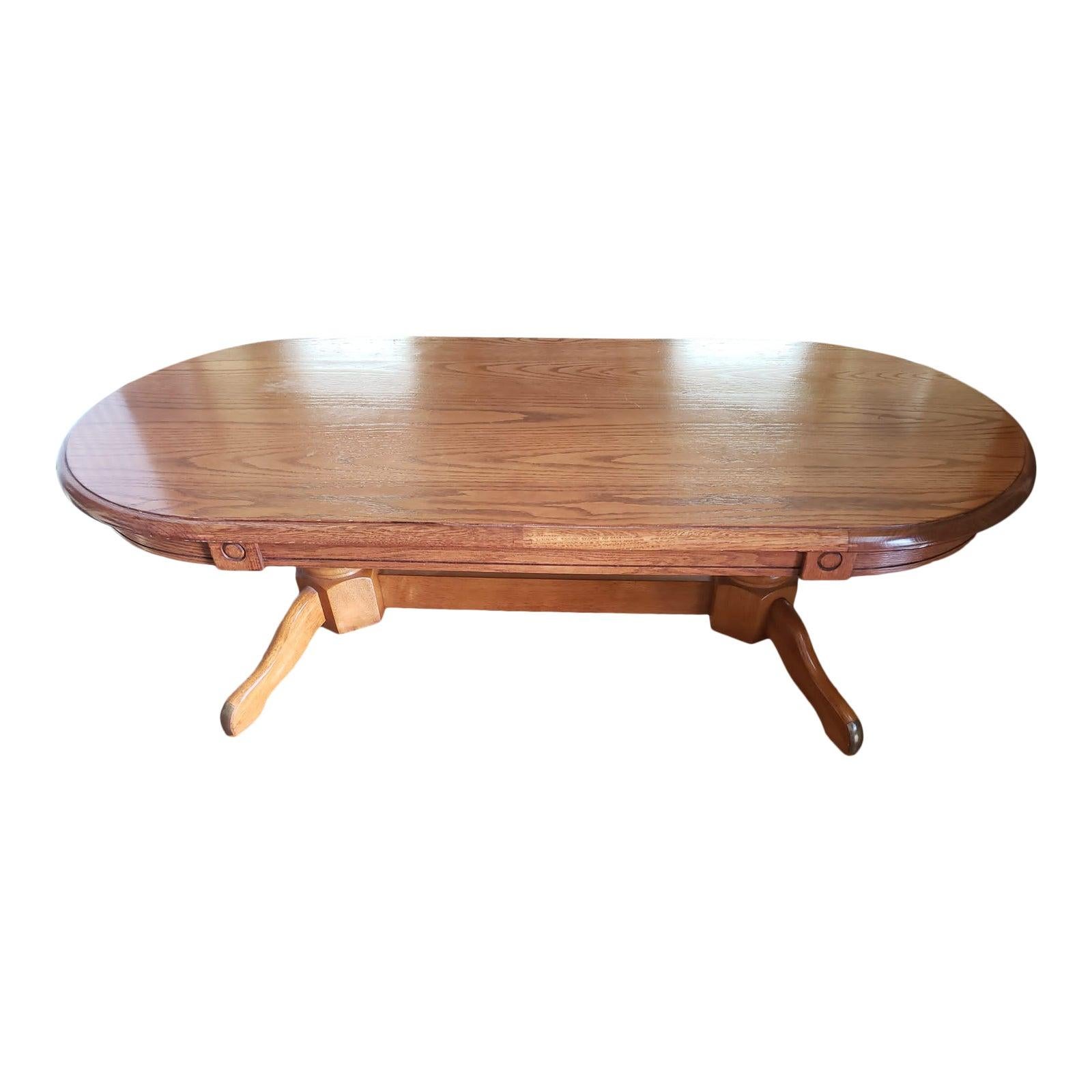 1970s Mid-Century Modern Pedestal Tiger Oak Coffee Table For Sale