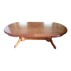 Used 1970s Mid-Century Modern Pedestal Tiger Oak Coffee Table