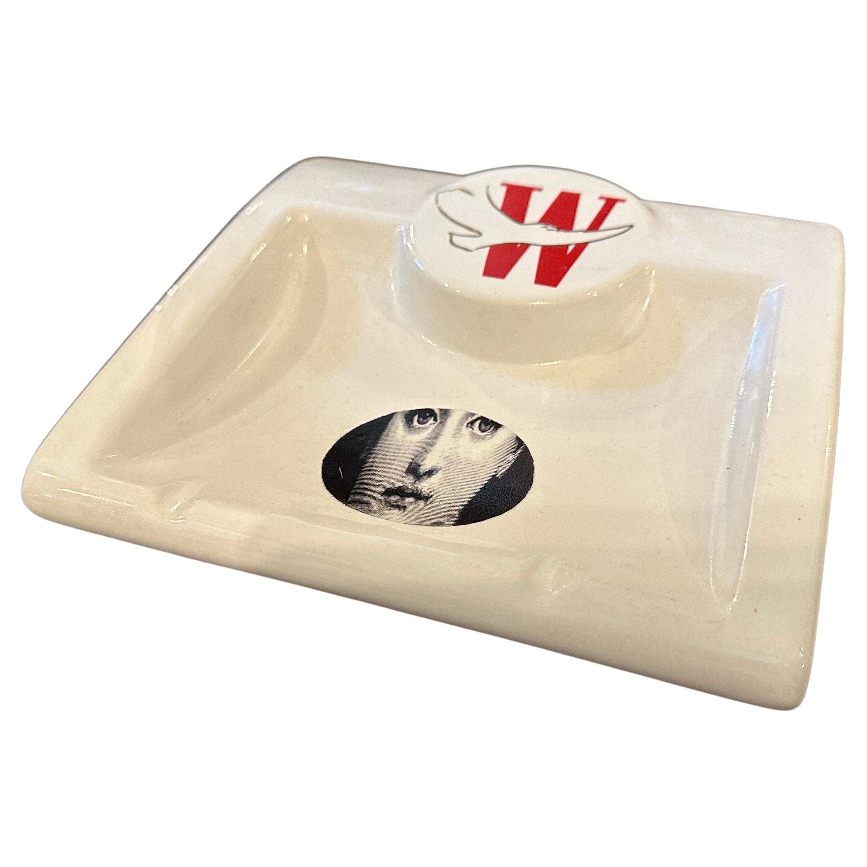 1970s Mid-Century Modern Piero Fornasetti for Winston White Ceramic Ashtray For Sale