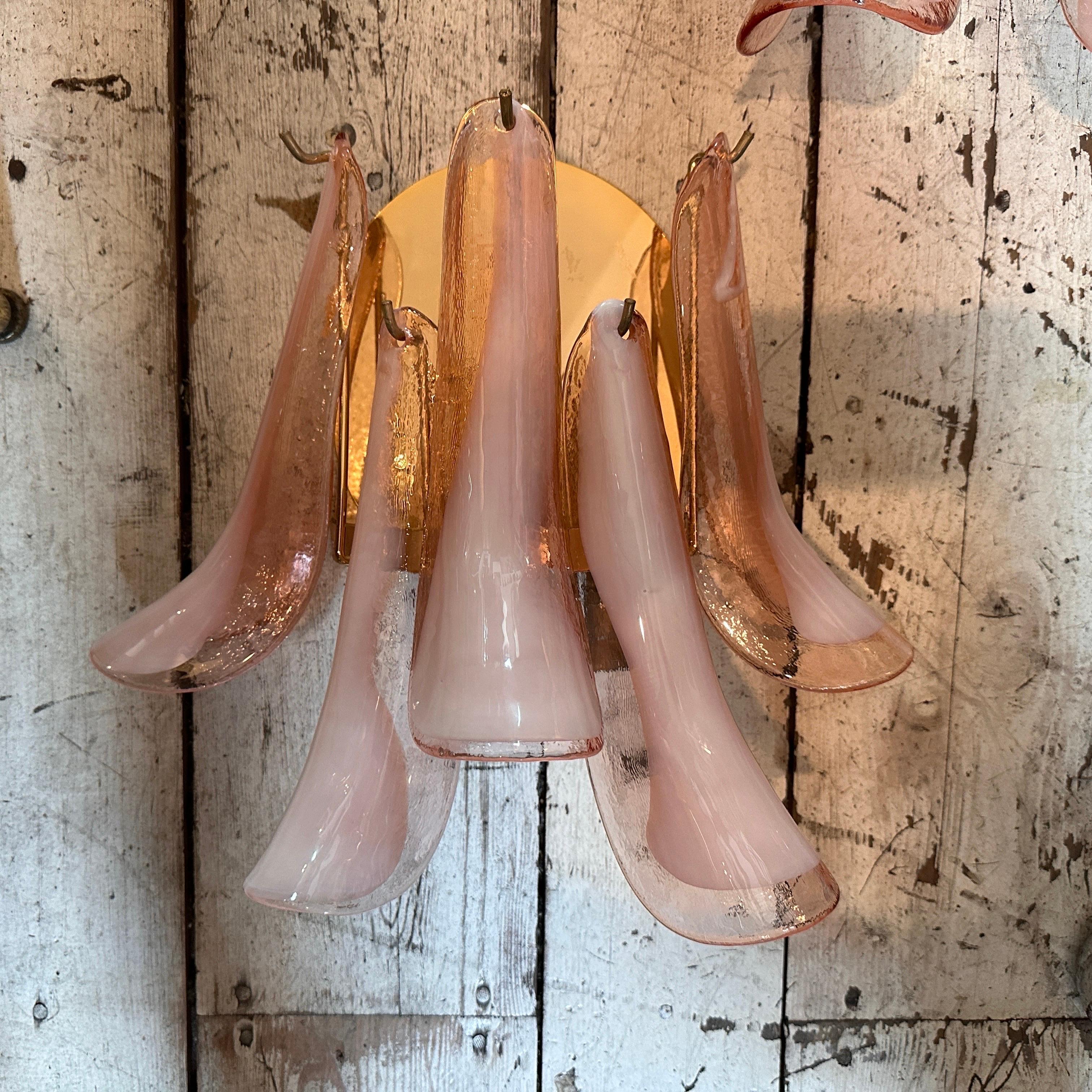 1970s Mid-Century Modern Pink and White Murano Glass Wall Sconces by La Murrina 4