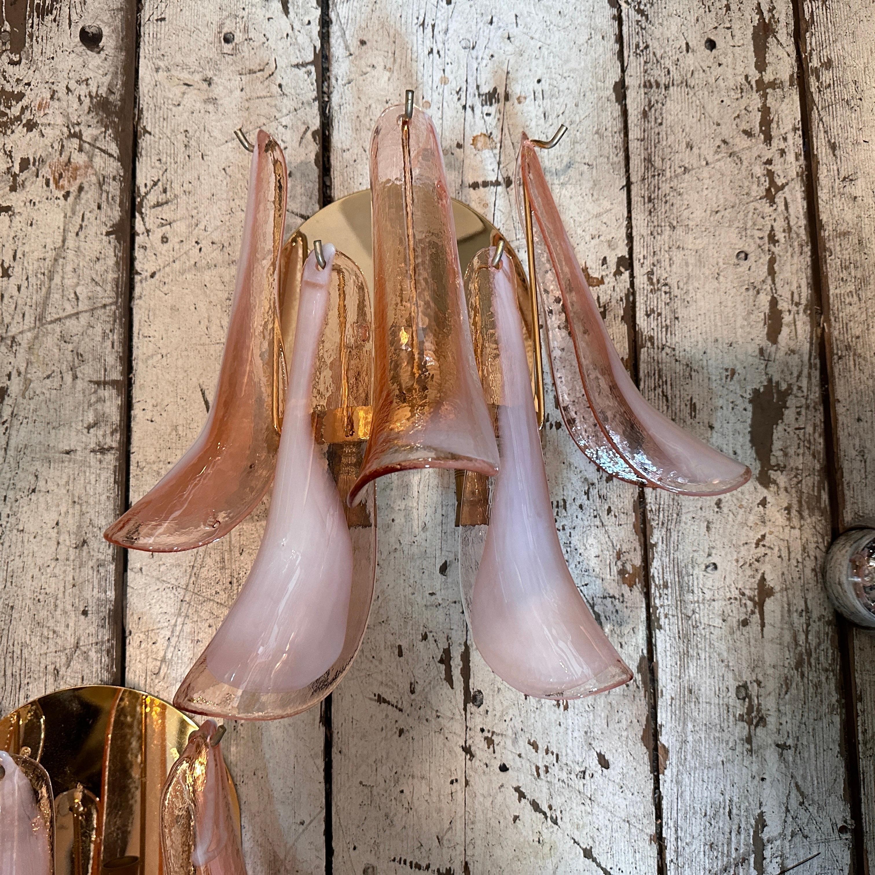 1970s Mid-Century Modern Pink and White Murano Glass Wall Sconces by La Murrina 3