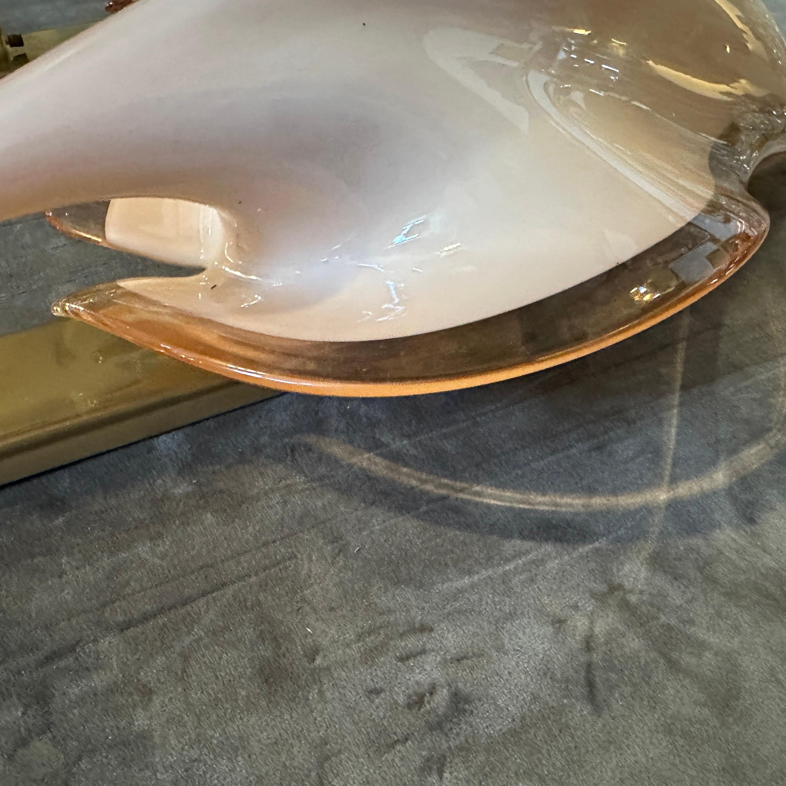 Two 1970s Mid-Century Modern Pink Murano Glass Leaf Wall Sconces by Franco Luce For Sale 8
