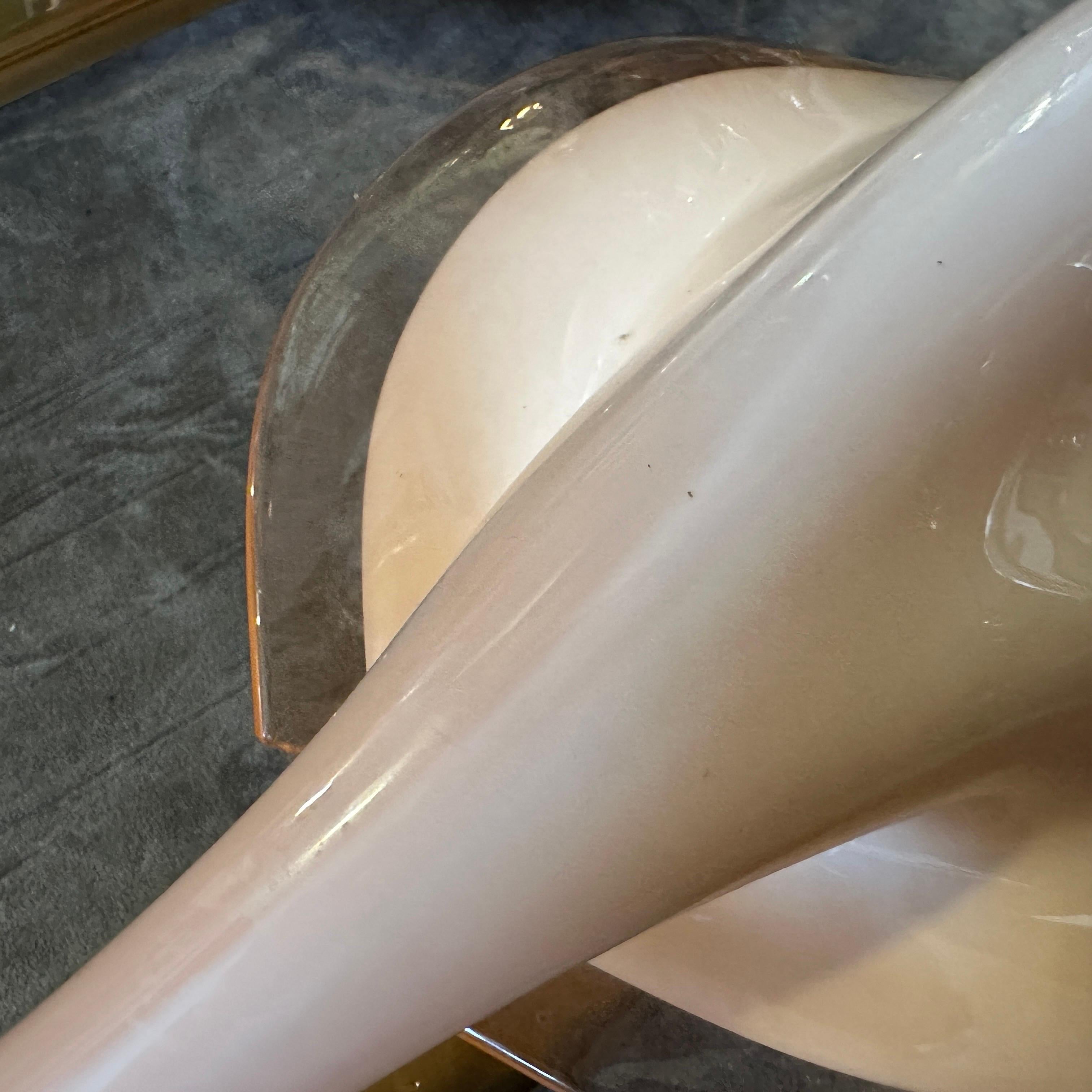 Italian Two 1970s Mid-Century Modern Pink Murano Glass Leaf Wall Sconces by Franco Luce For Sale