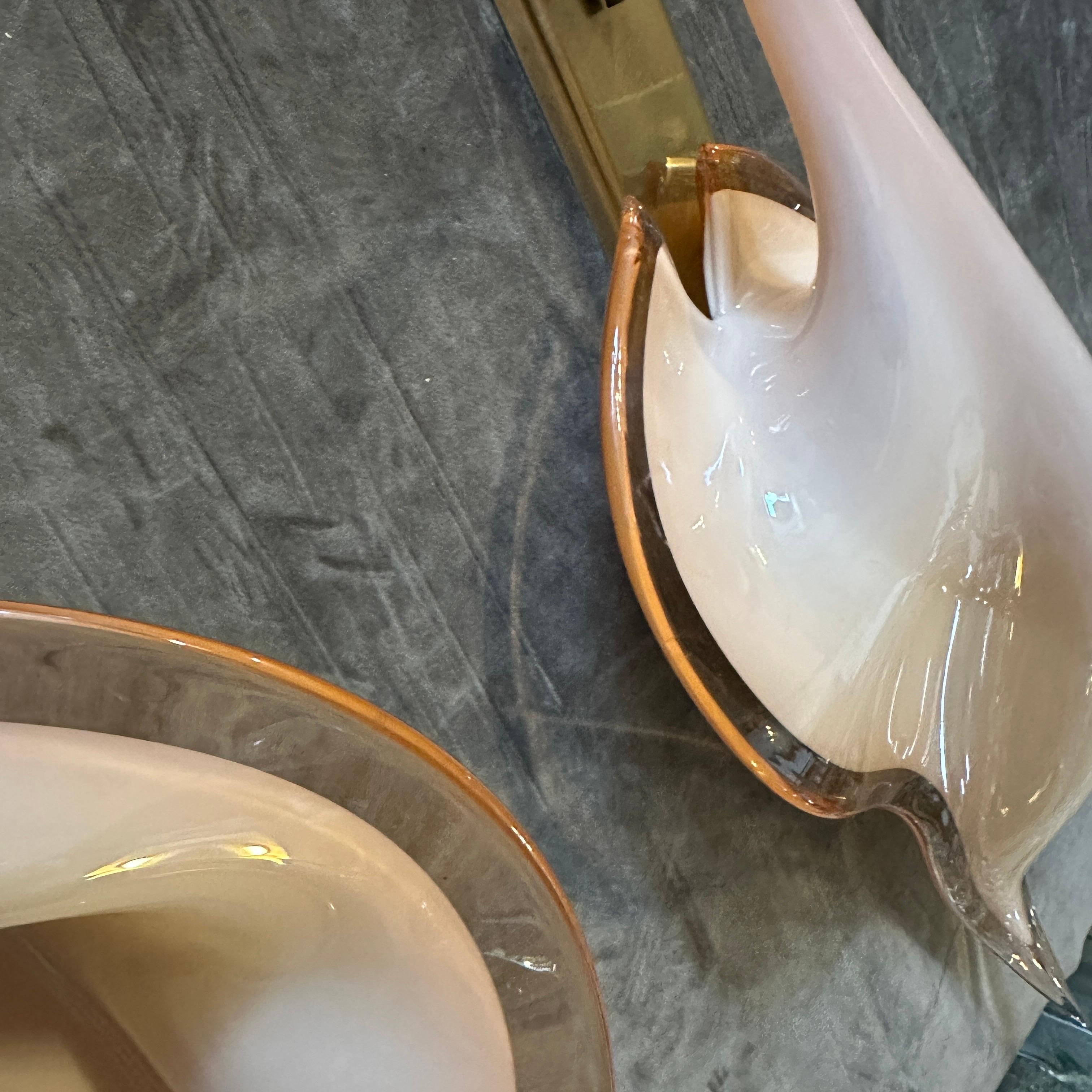 20th Century Two 1970s Mid-Century Modern Pink Murano Glass Leaf Wall Sconces by Franco Luce For Sale