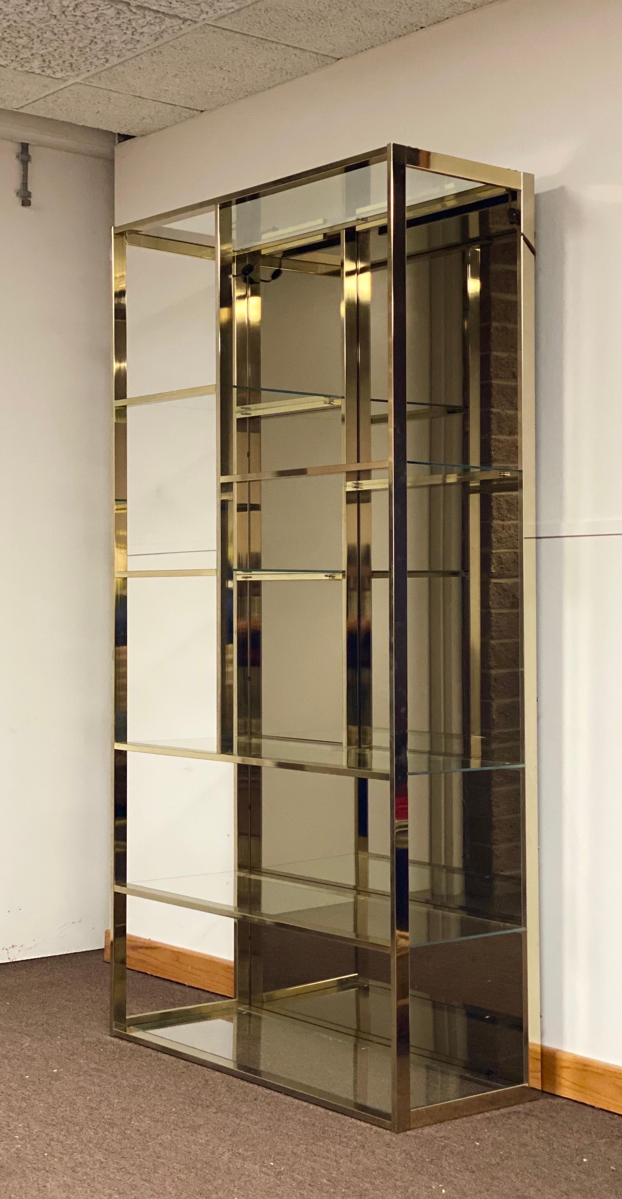 1970s Mid-Century Modern Polished Brass Glass and Mirror Etagere 1