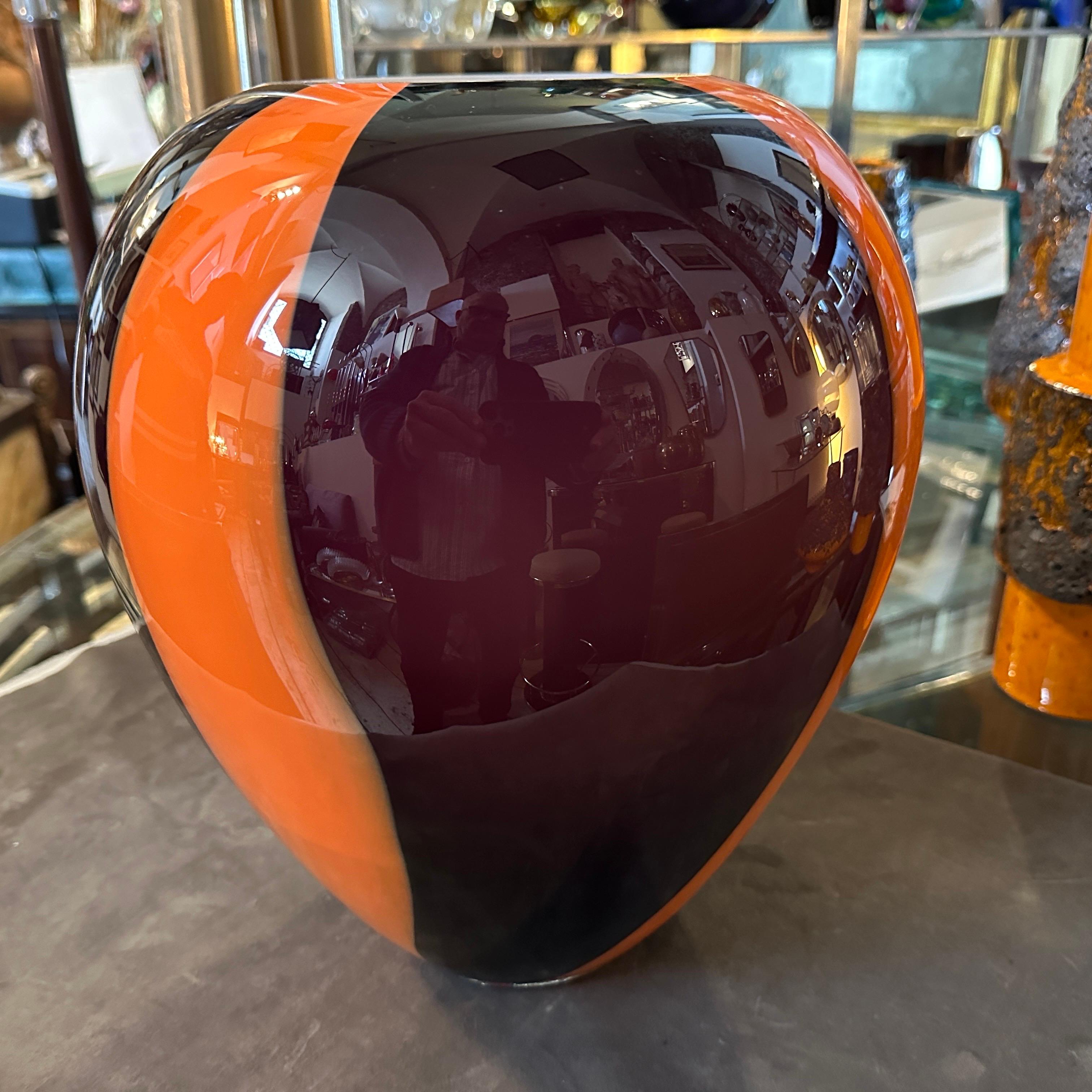 Italian 1970s Mid-Century Modern Purple and Orange Tall Murano Glass Vase For Sale