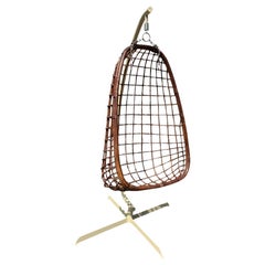 1970er Mid Century Modern Rattan Wicker Hanging Egg Chair