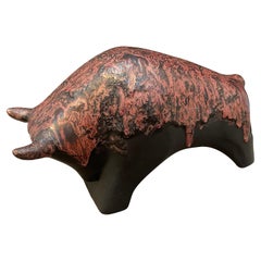 Retro 1970s Mid-Century Modern Red and Black Lava Ceramic German Bull by Otto Keramik