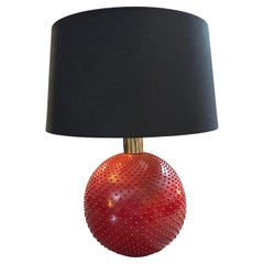 1970 Mid-Century Modern Red Ceramic and Brass Italian Table Lamp by PAF Studio