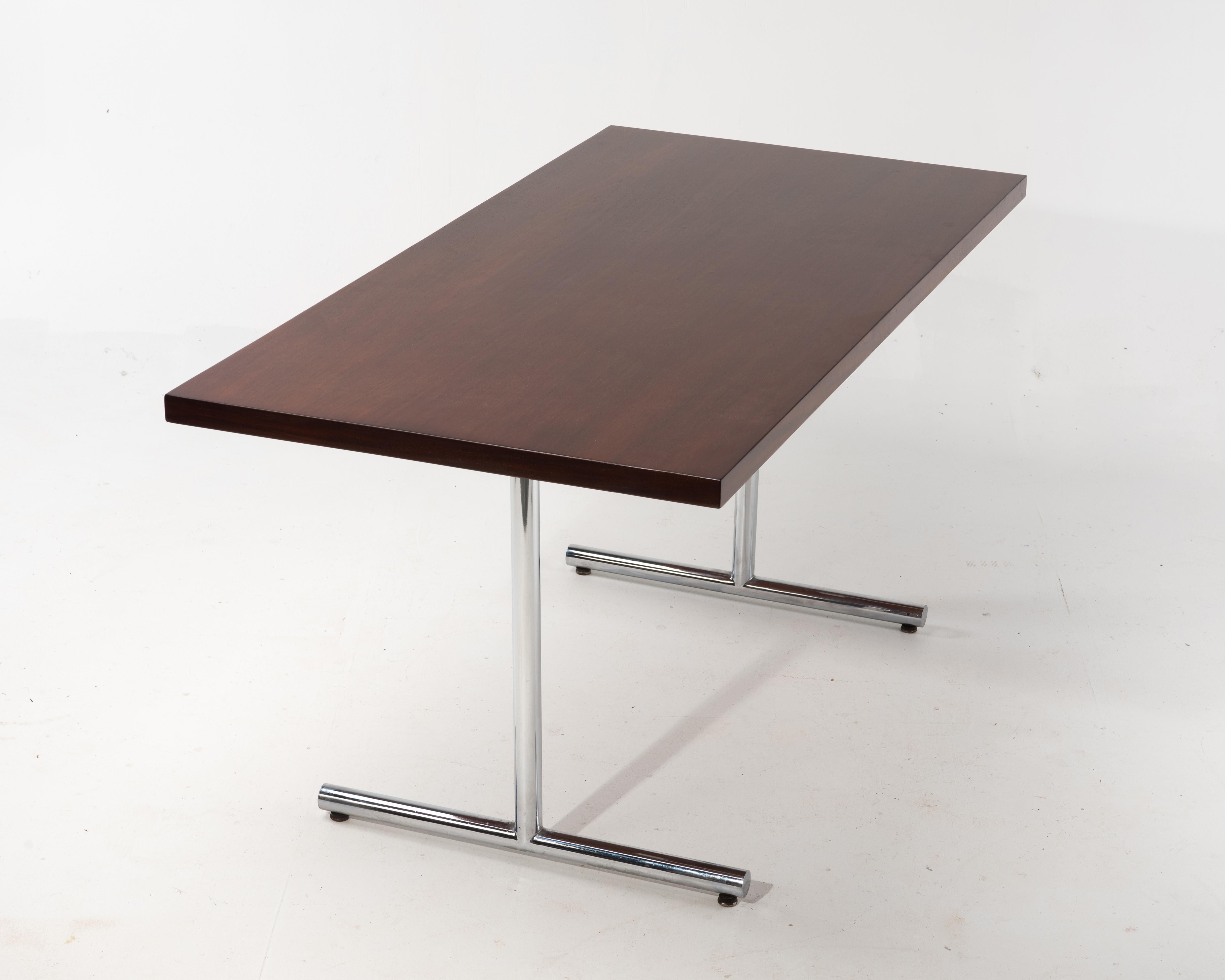 Late 20th Century 1970s Mid-Century Modern Rosewood Chrome Desk Dining Working Table