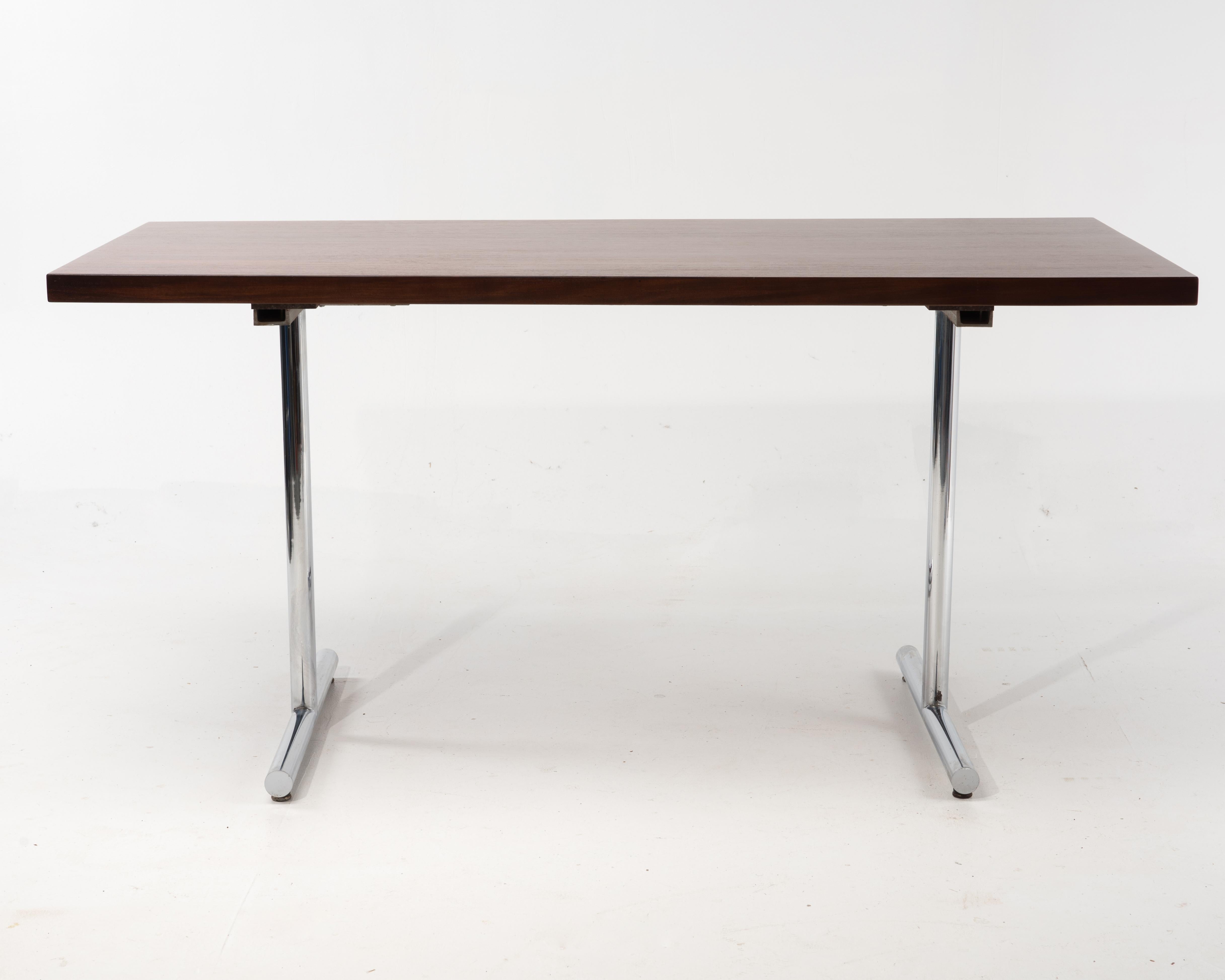 1970s Mid-Century Modern Rosewood Chrome Desk Dining Working Table 1