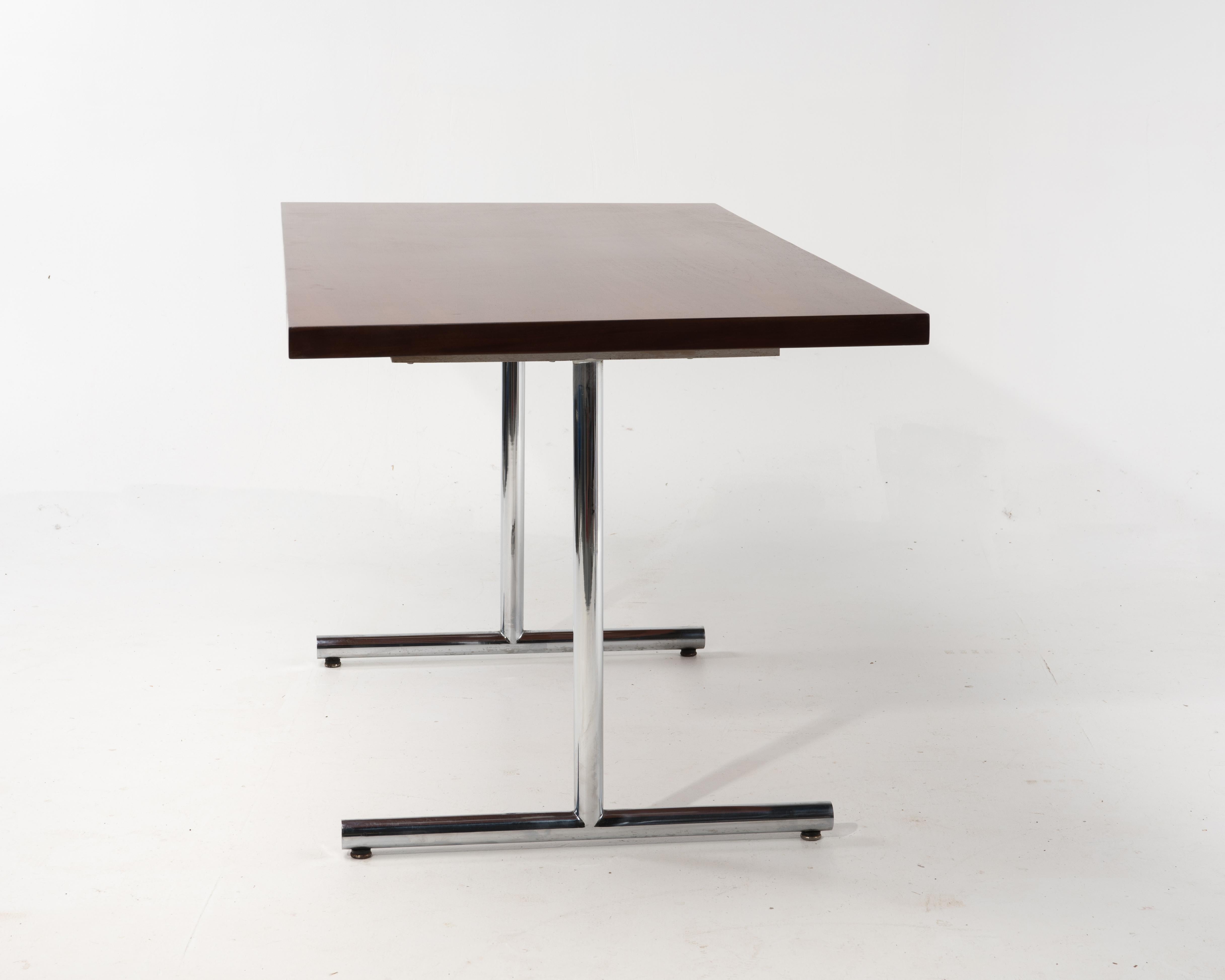 1970s Mid-Century Modern Rosewood Chrome Desk Dining Working Table 2