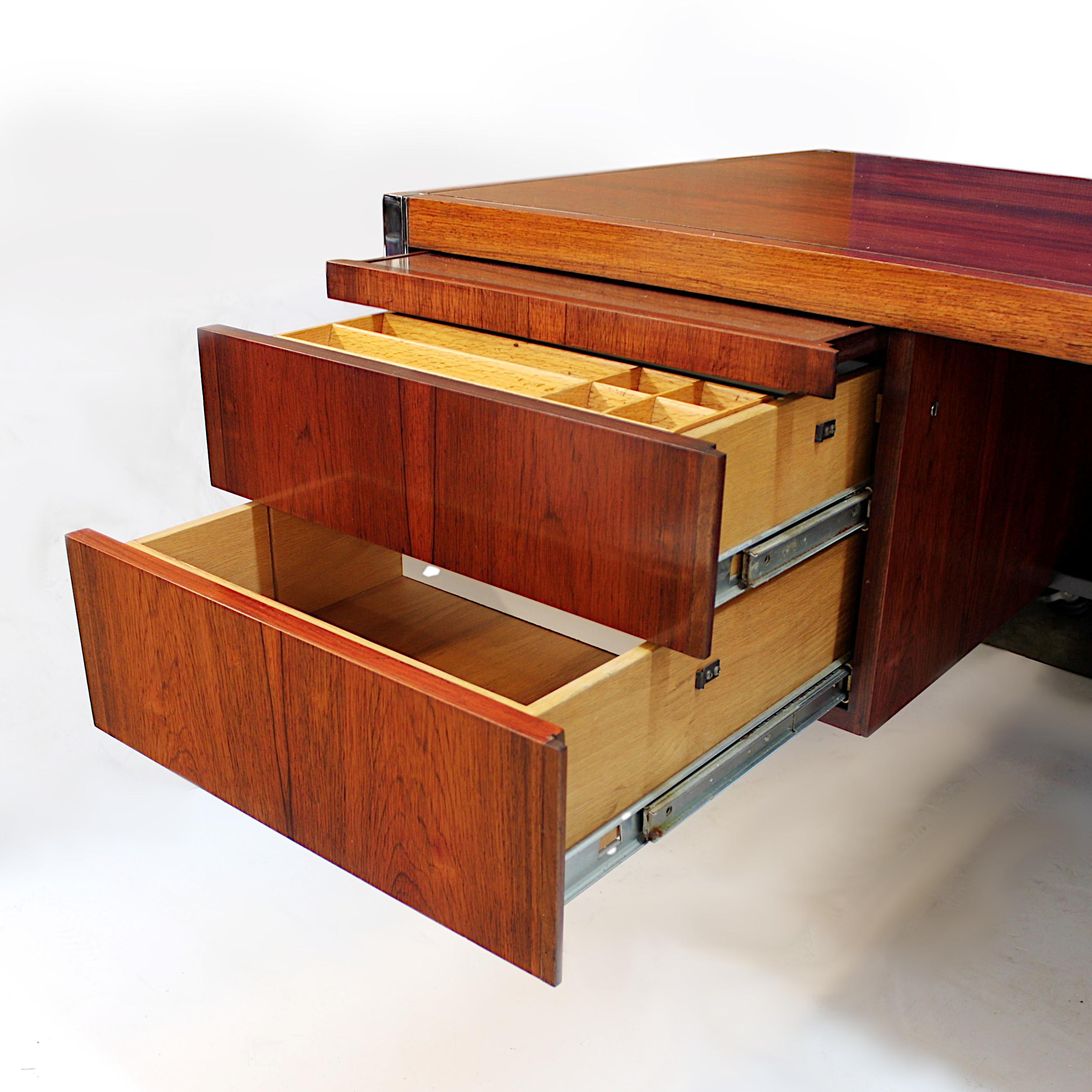 Chrome 1970s Mid-Century Modern Rosewood Executive Desk by Richard Schultz for Knoll