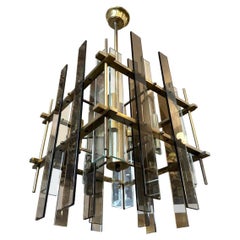 1970s Mid-Century Modern Sciolari Style Italian Square Chandelier