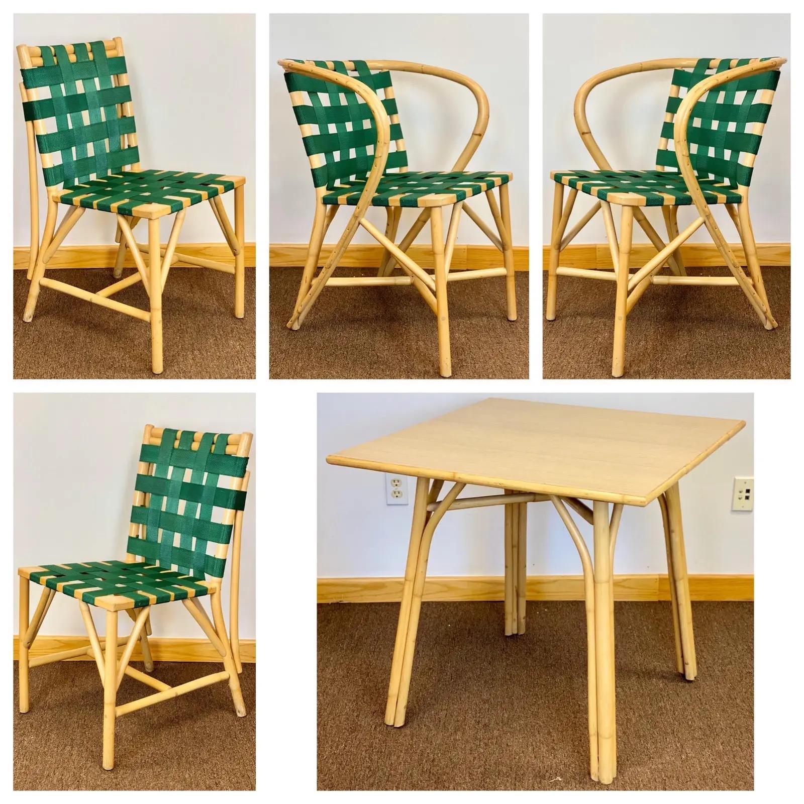 1970s Mid-Century Modern Sculptural Green Bamboo Dining Set, 5 Pieces 6