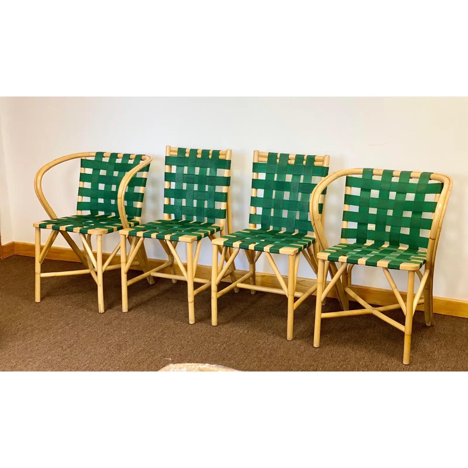 Unknown 1970s Mid-Century Modern Sculptural Green Bamboo Dining Set, 5 Pieces