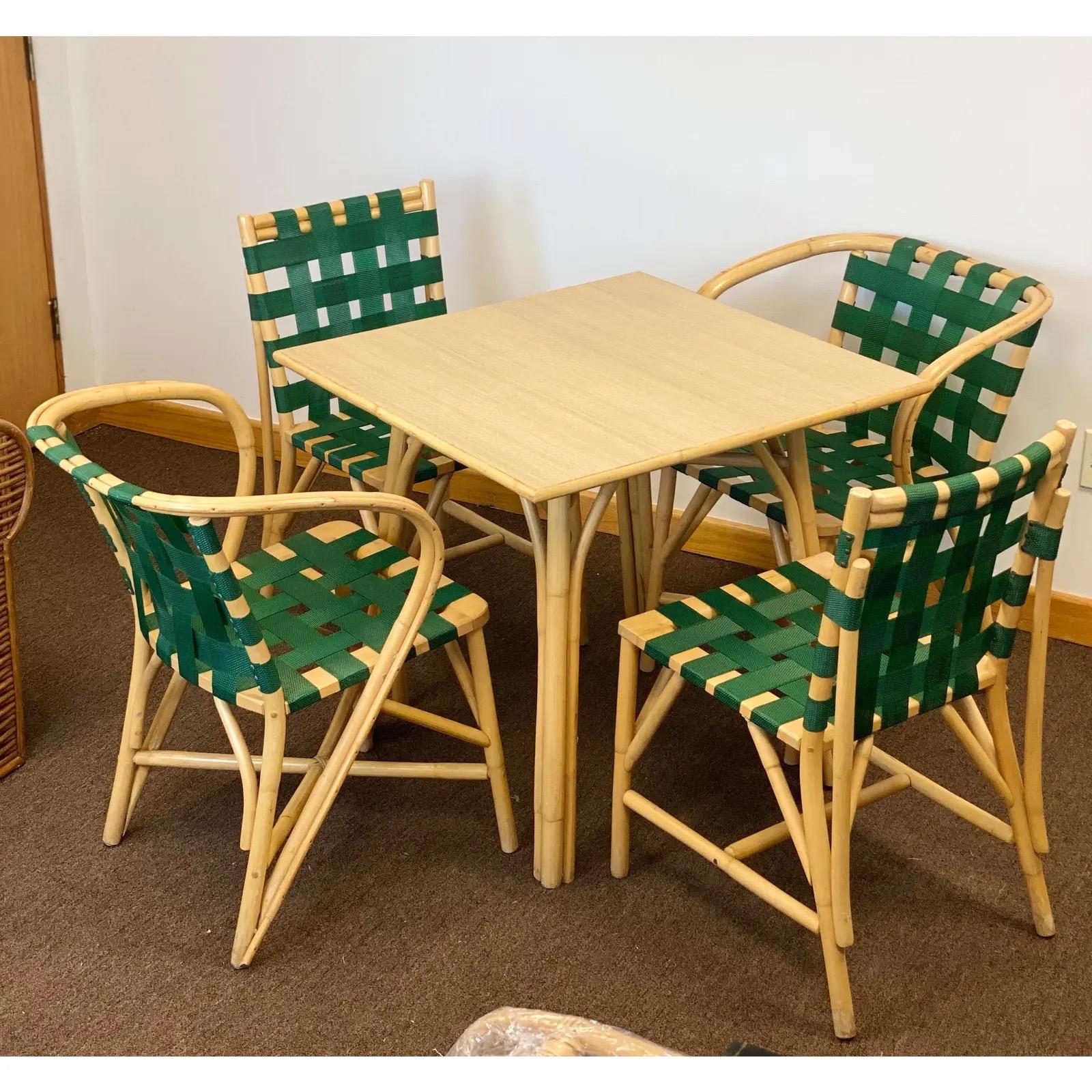 1970s Mid-Century Modern Sculptural Green Bamboo Dining Set, 5 Pieces 3