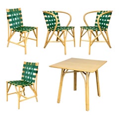 1970s Mid-Century Modern Sculptural Green Bamboo Dining Set, 5 Pieces