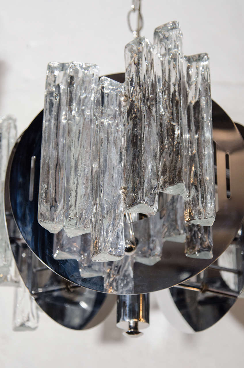 Italian 1970s Mid-Century Modern Sculptural Ice Glass Chandelier by Salviati