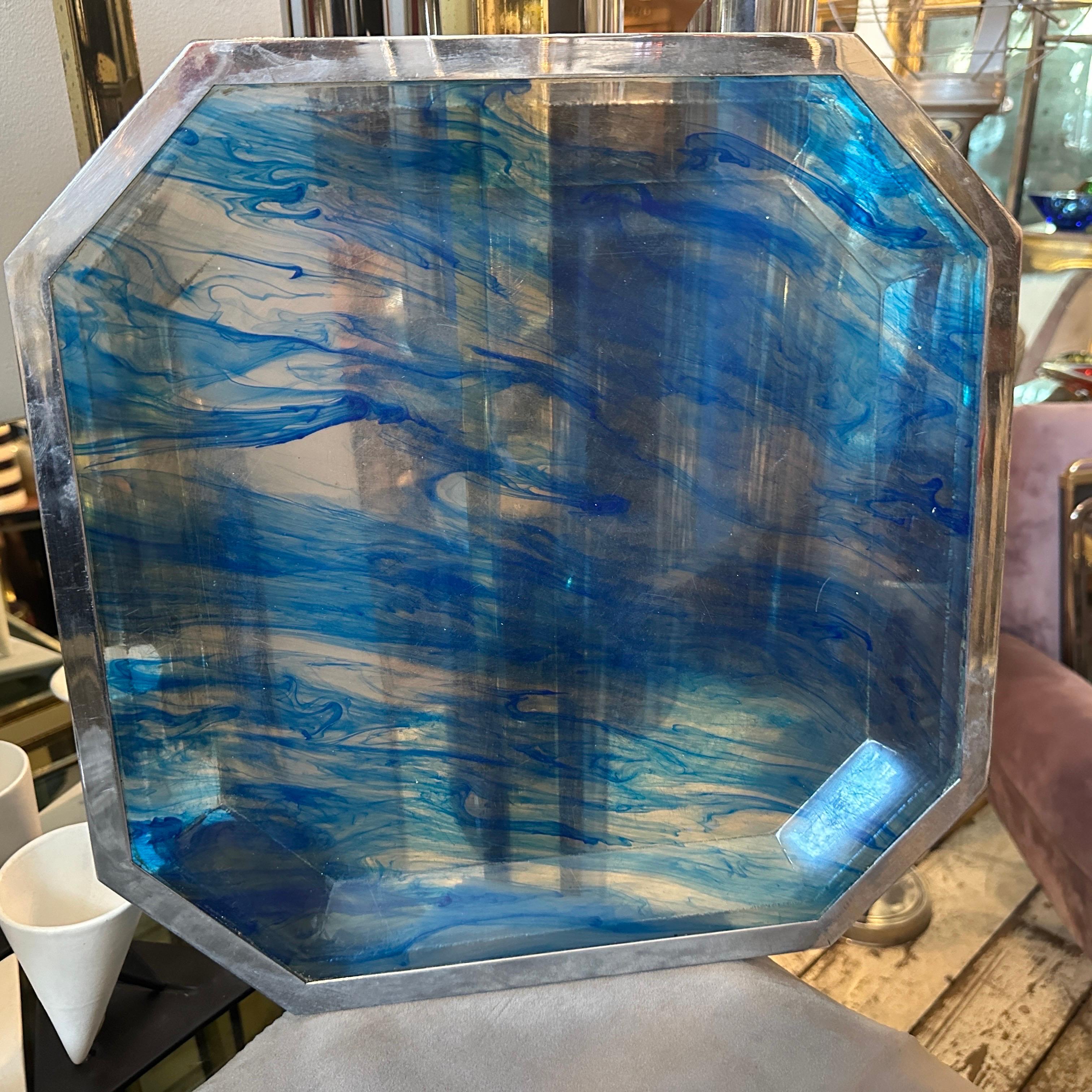 1970s  Mid-Century Modern Sea Effect Lucite and Silver Plate Octagonal Tray For Sale 2