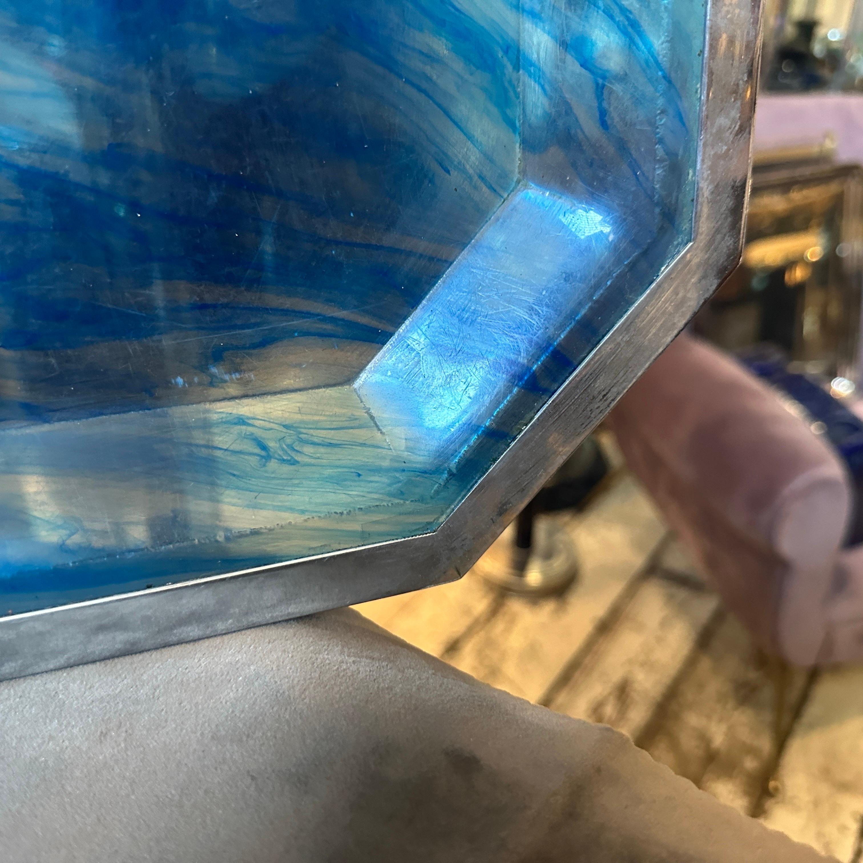 1970s  Mid-Century Modern Sea Effect Lucite and Silver Plate Octagonal Tray For Sale 3