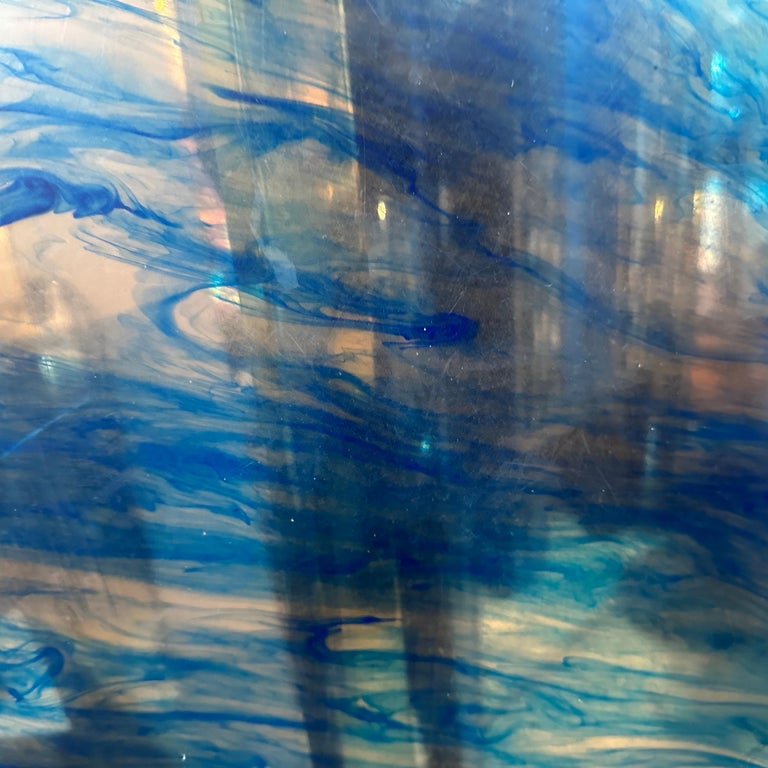 Plateau Octogonal En Lucite Et Argent Plaqué - Style Années 70 Effet Mer - Pièce Unique