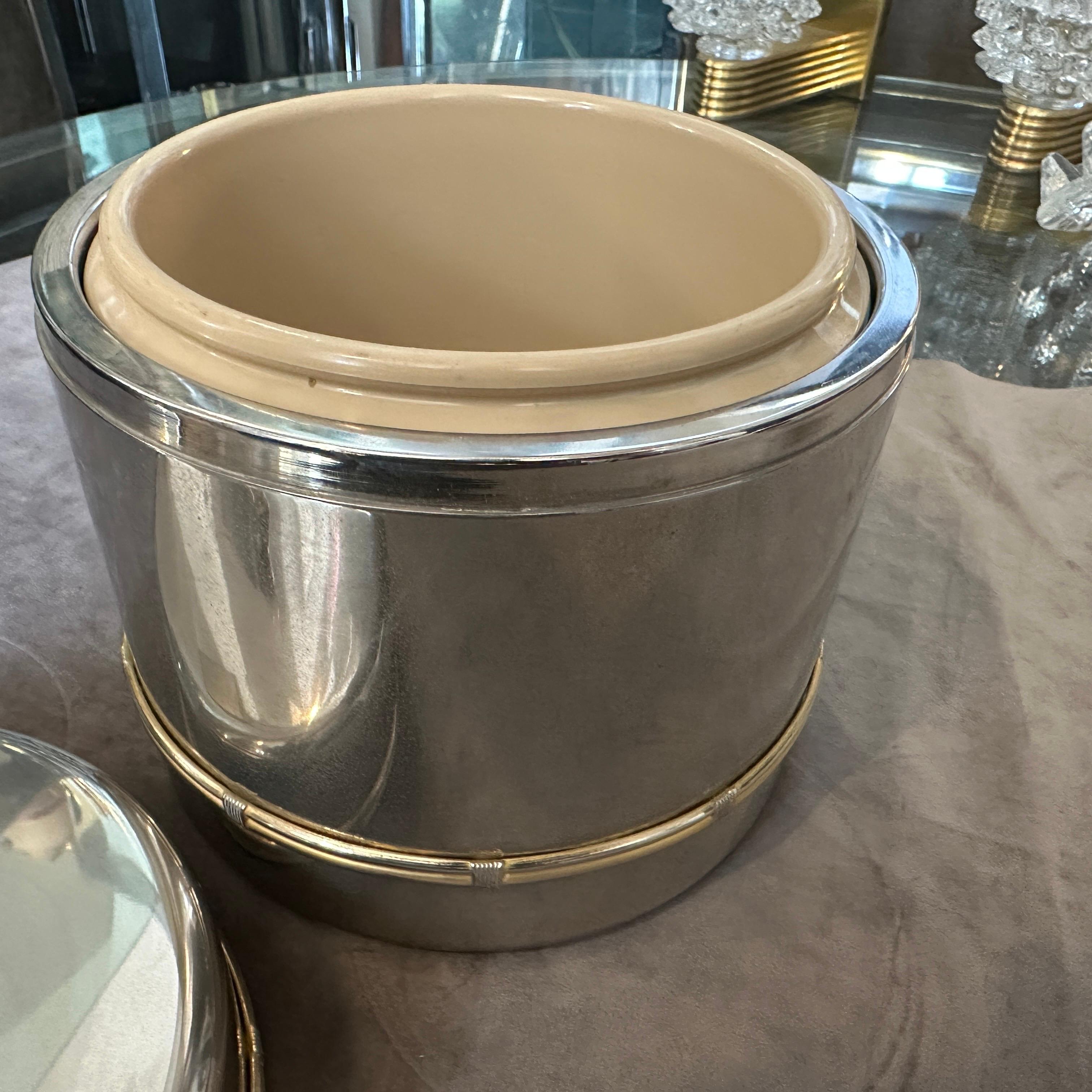 1970s Mid-Century Modern Silver Plated and Brass Ice Bucket by Gucci Firenze For Sale 9