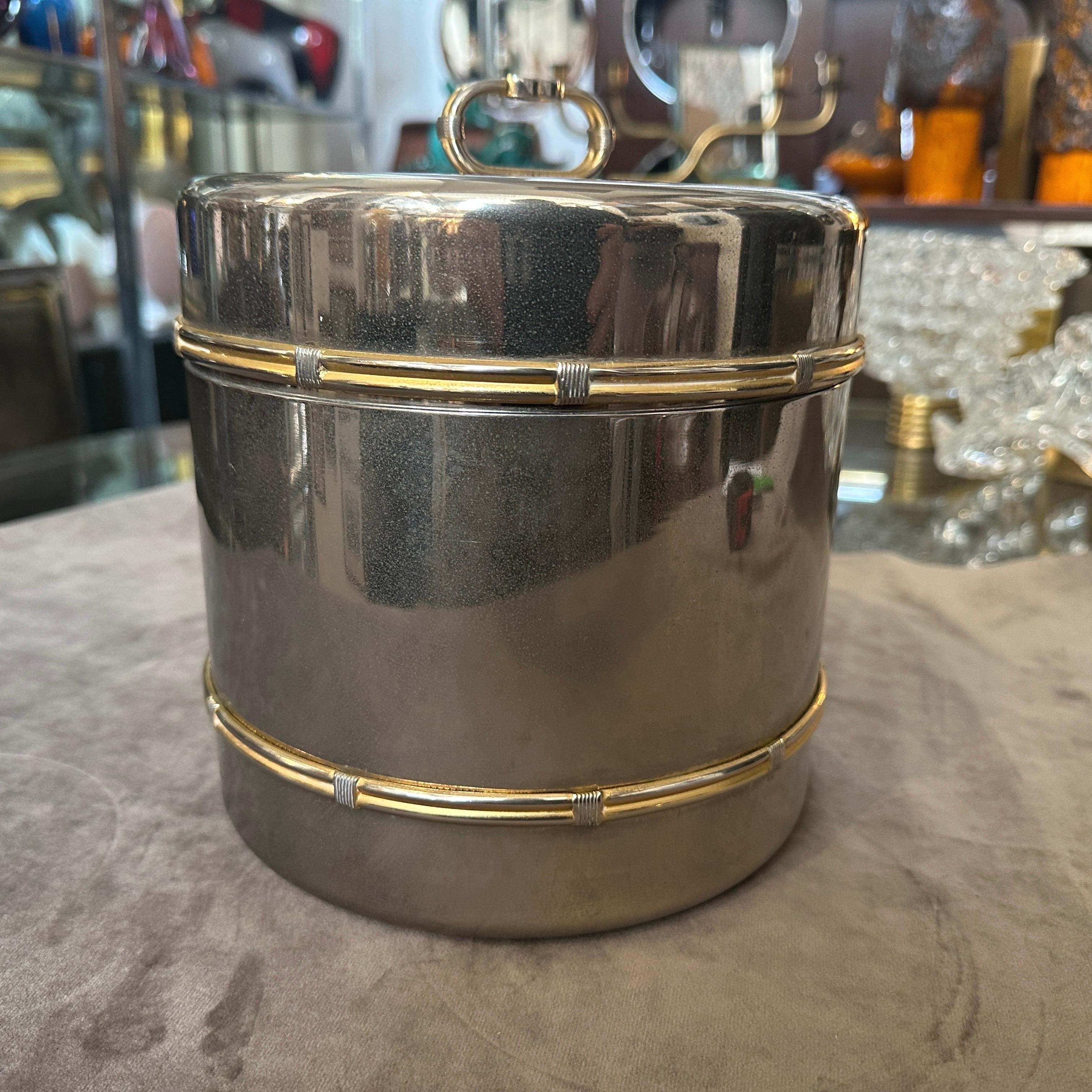 20th Century 1970s Mid-Century Modern Silver Plated and Brass Ice Bucket by Gucci Firenze For Sale