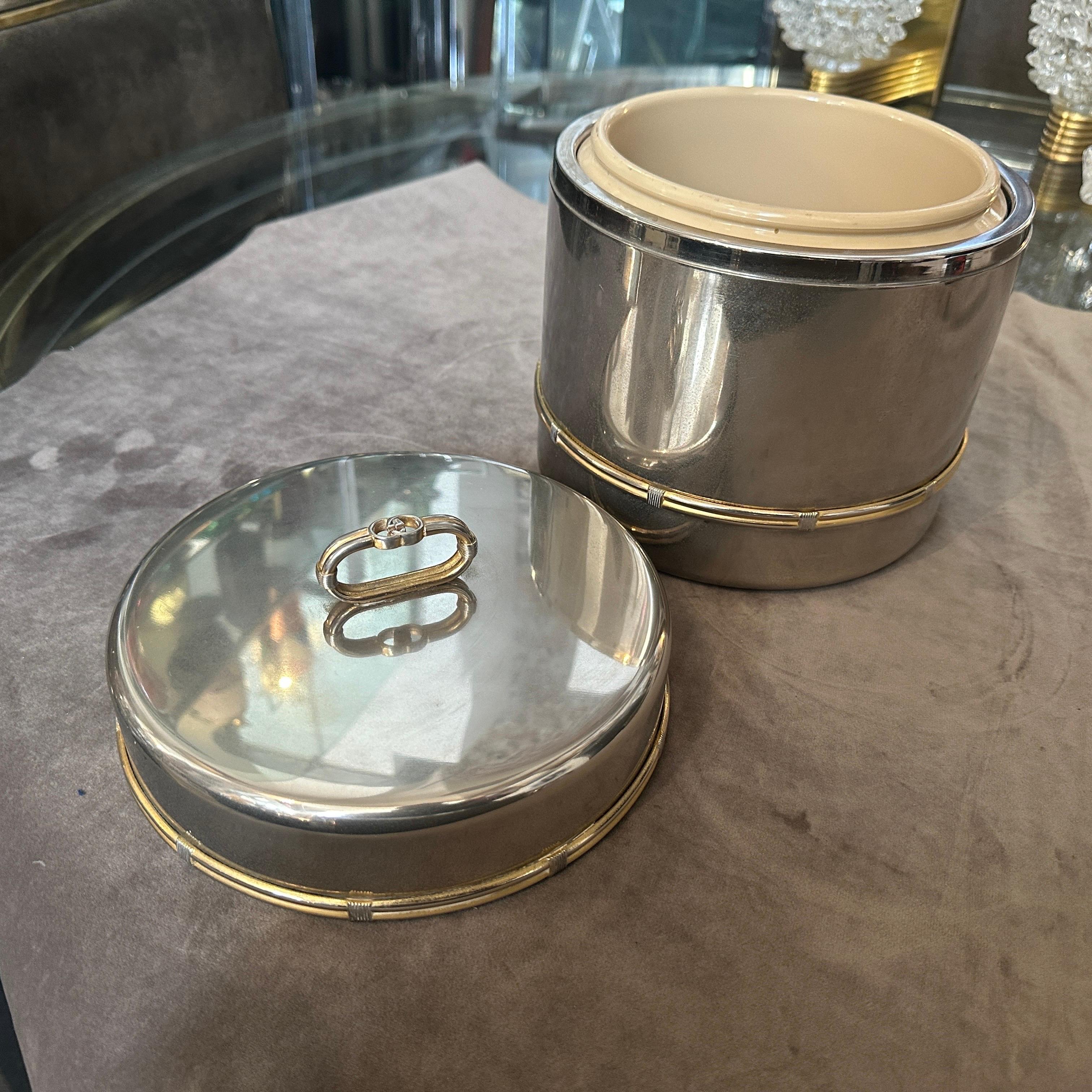 1970s Mid-Century Modern Silver Plated and Brass Ice Bucket by Gucci Firenze For Sale 2