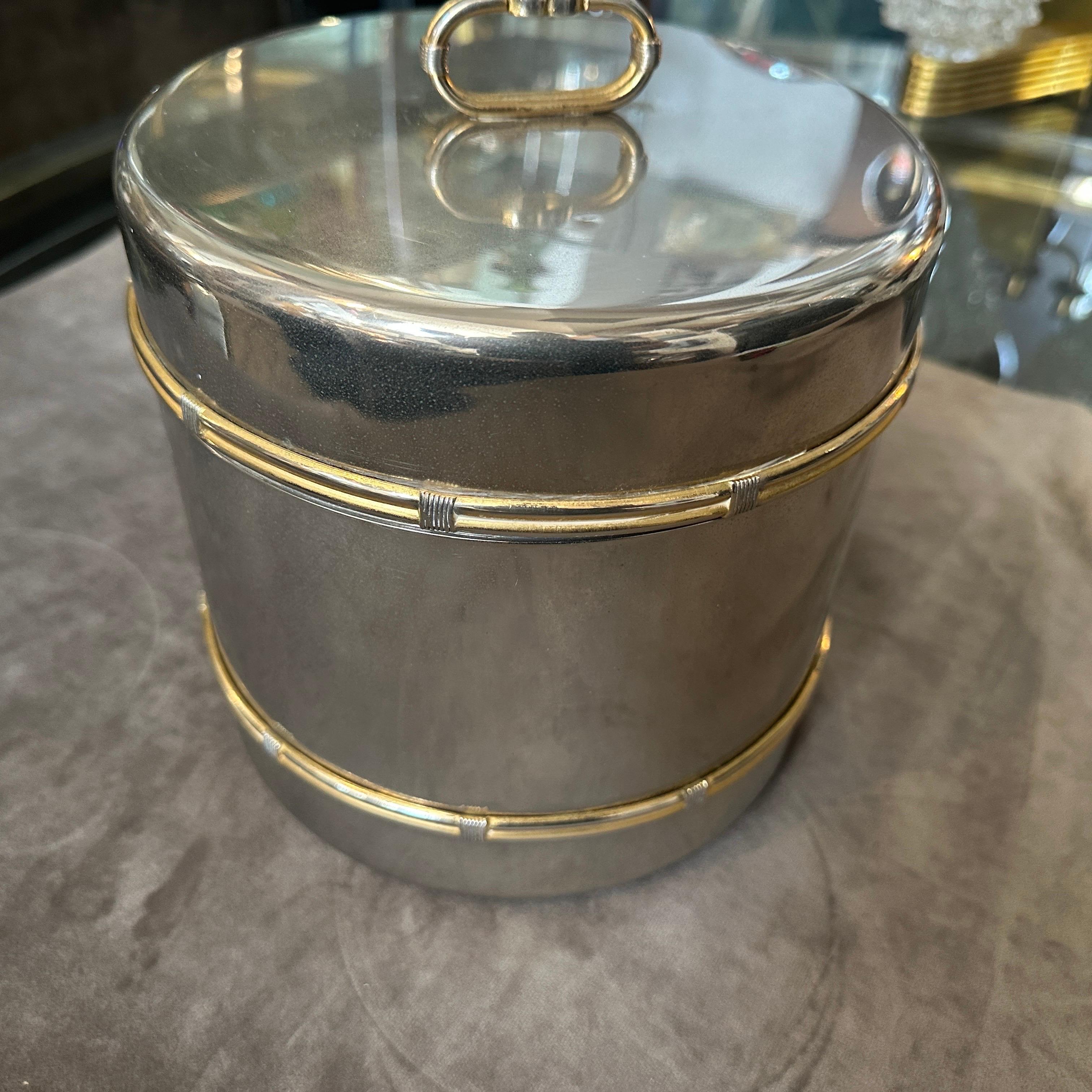 1970s Mid-Century Modern Silver Plated and Brass Ice Bucket by Gucci Firenze For Sale 3
