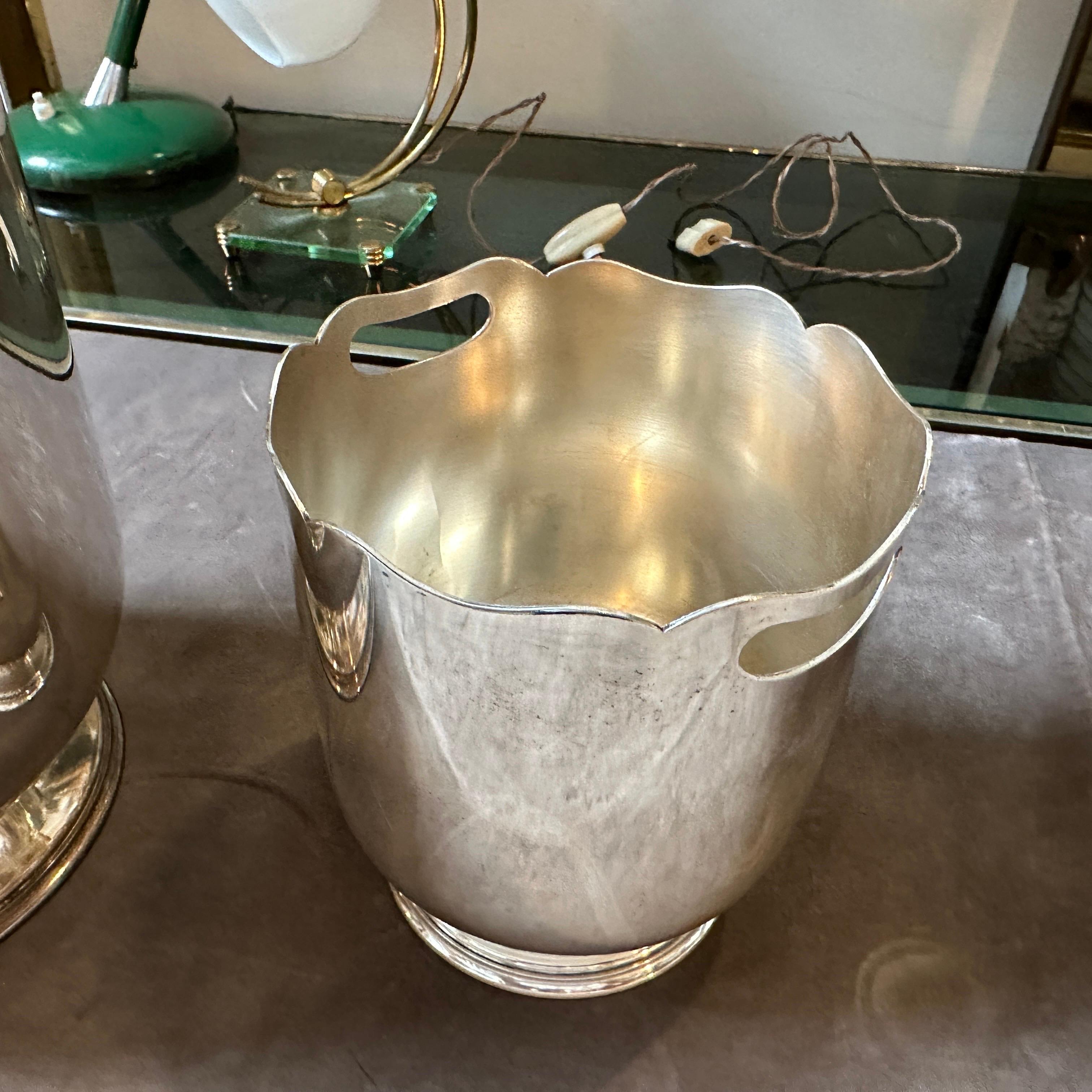 European 1970s Mid-Century Modern Silver Plated French Set of Wine Cooler and Ice Bucket For Sale