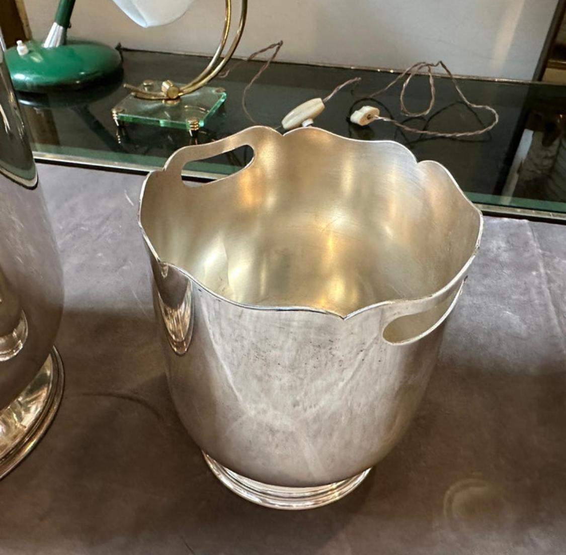 1970s Mid-Century Modern Silver Plated French Set of Wine Cooler and Ice Bucket In Good Condition In Aci Castello, IT
