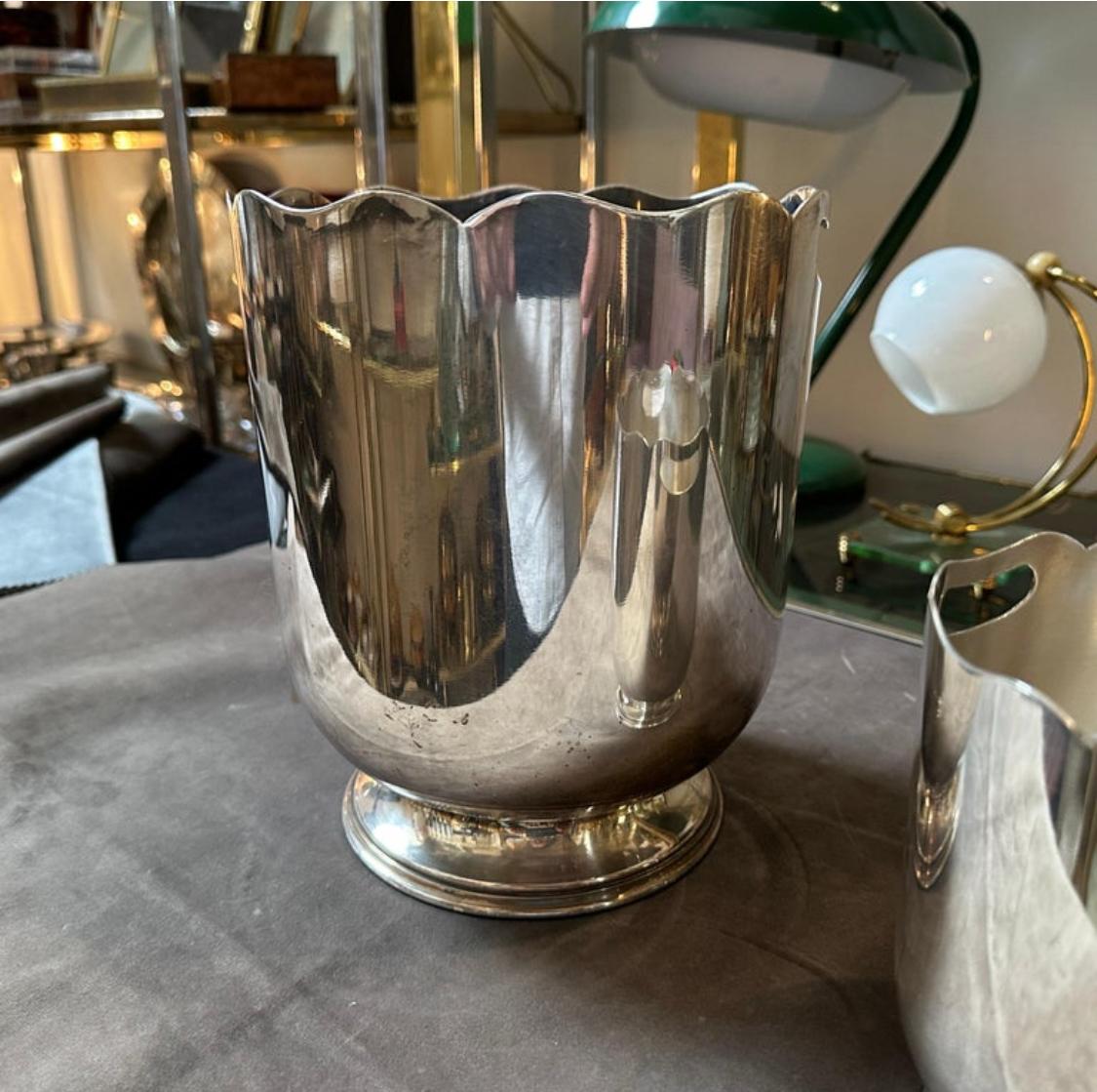 1970s Mid-Century Modern Silver Plated French Set of Wine Cooler and Ice Bucket 2