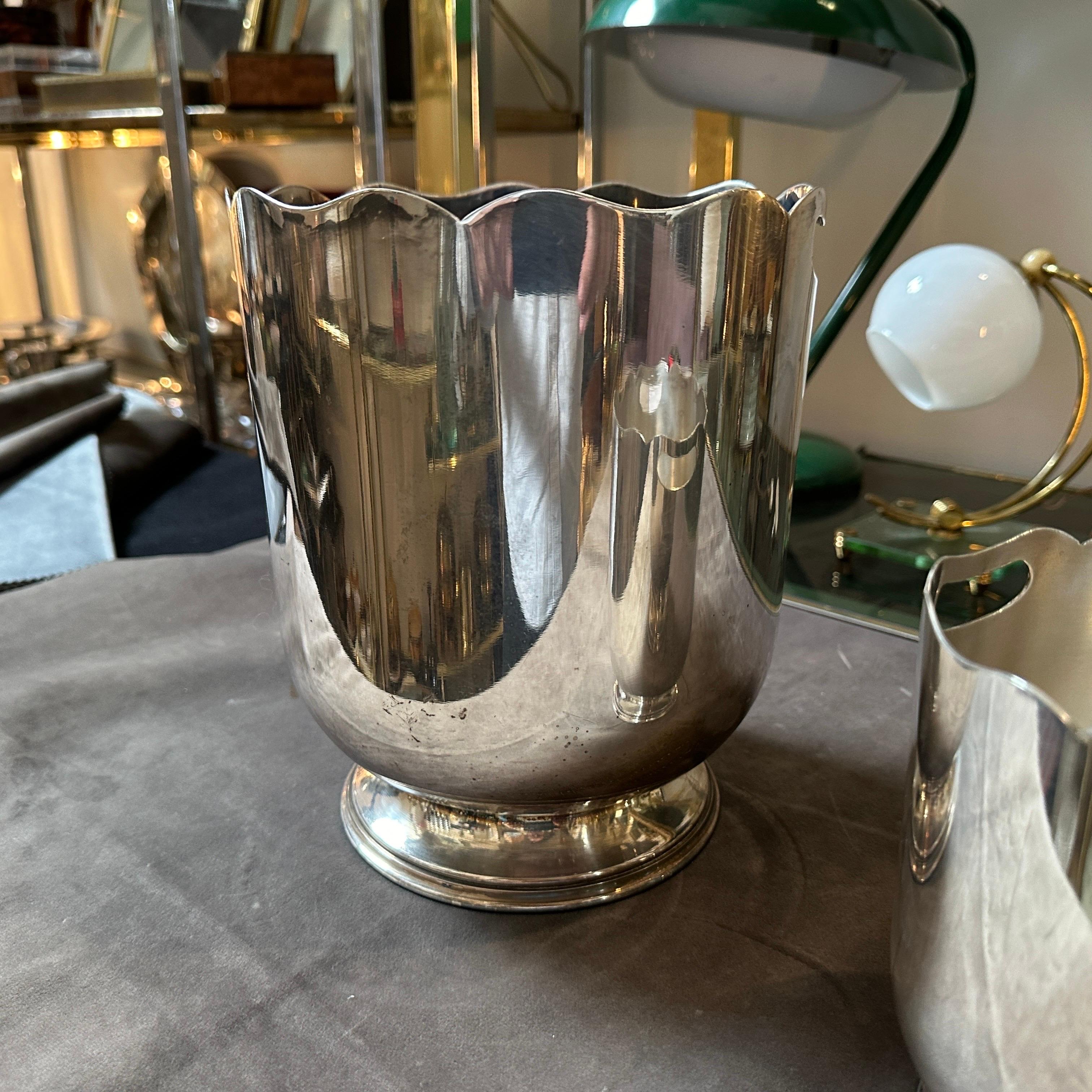 1970s Mid-Century Modern Silver Plated French Set of Wine Cooler and Ice Bucket For Sale 2