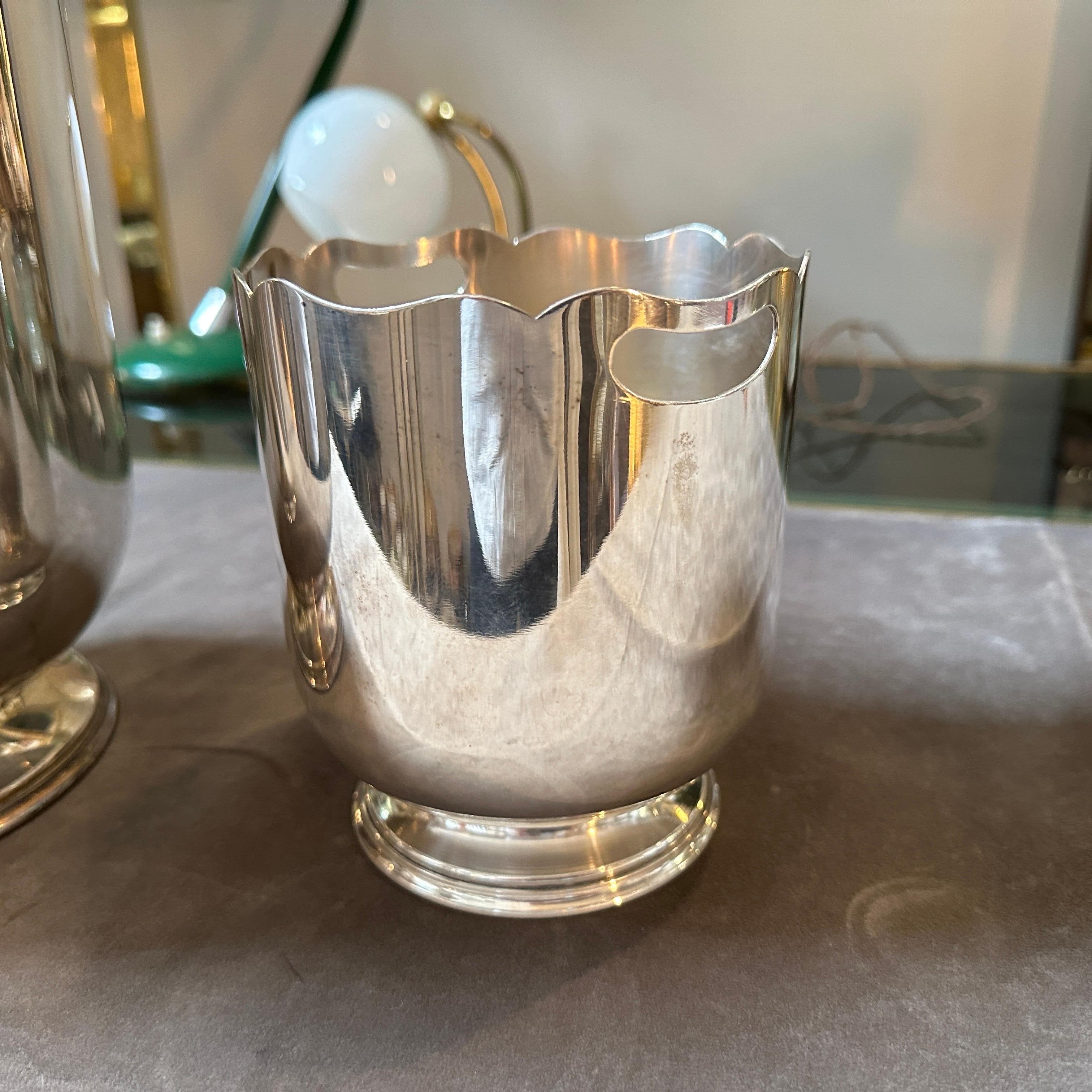 1970s Mid-Century Modern Silver Plated French Set of Wine Cooler and Ice Bucket For Sale 4