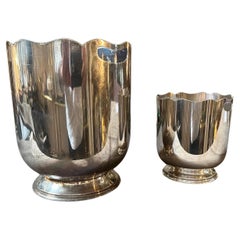 Retro 1970s Mid-Century Modern Silver Plated French Set of Wine Cooler and Ice Bucket