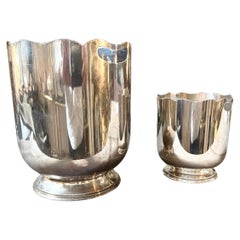 1970s Mid-Century Modern Silver Plated French Set of Wine Cooler and Ice Bucket