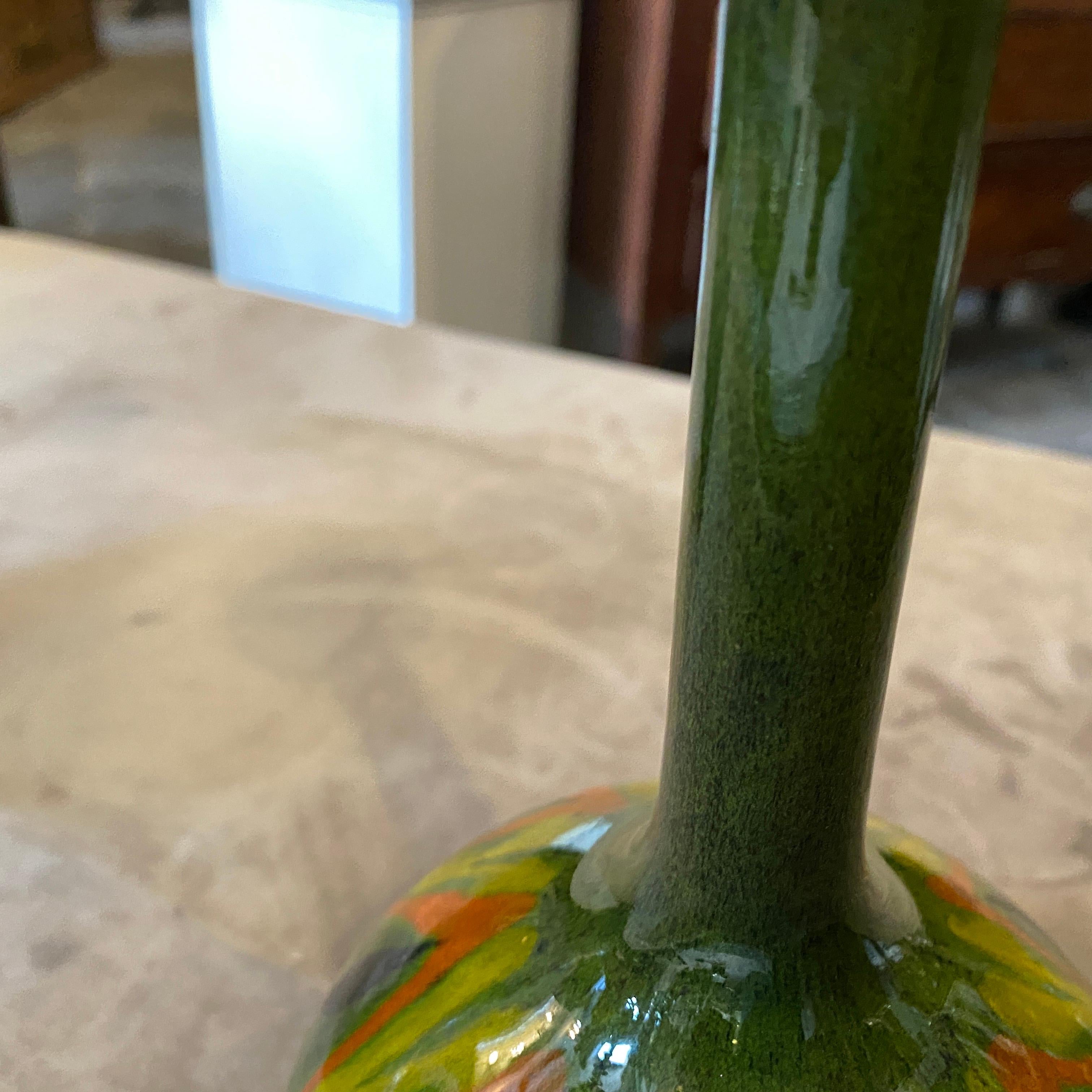 20th Century 1970s Mid-Century Modern Single Flower Green Ceramic Vase by Bertoncello For Sale