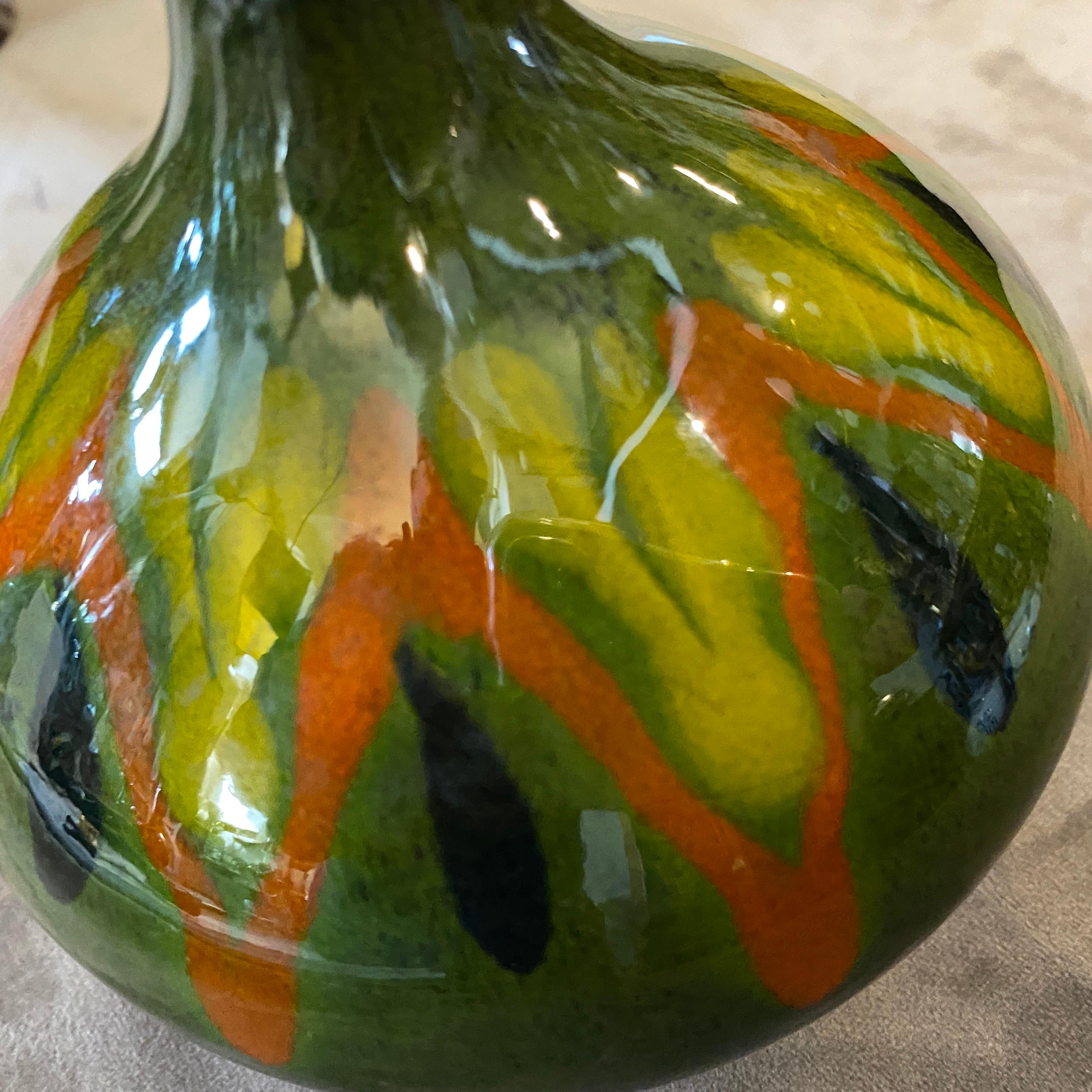 1970s Mid-Century Modern Single Flower Green Ceramic Vase by Bertoncello For Sale 2