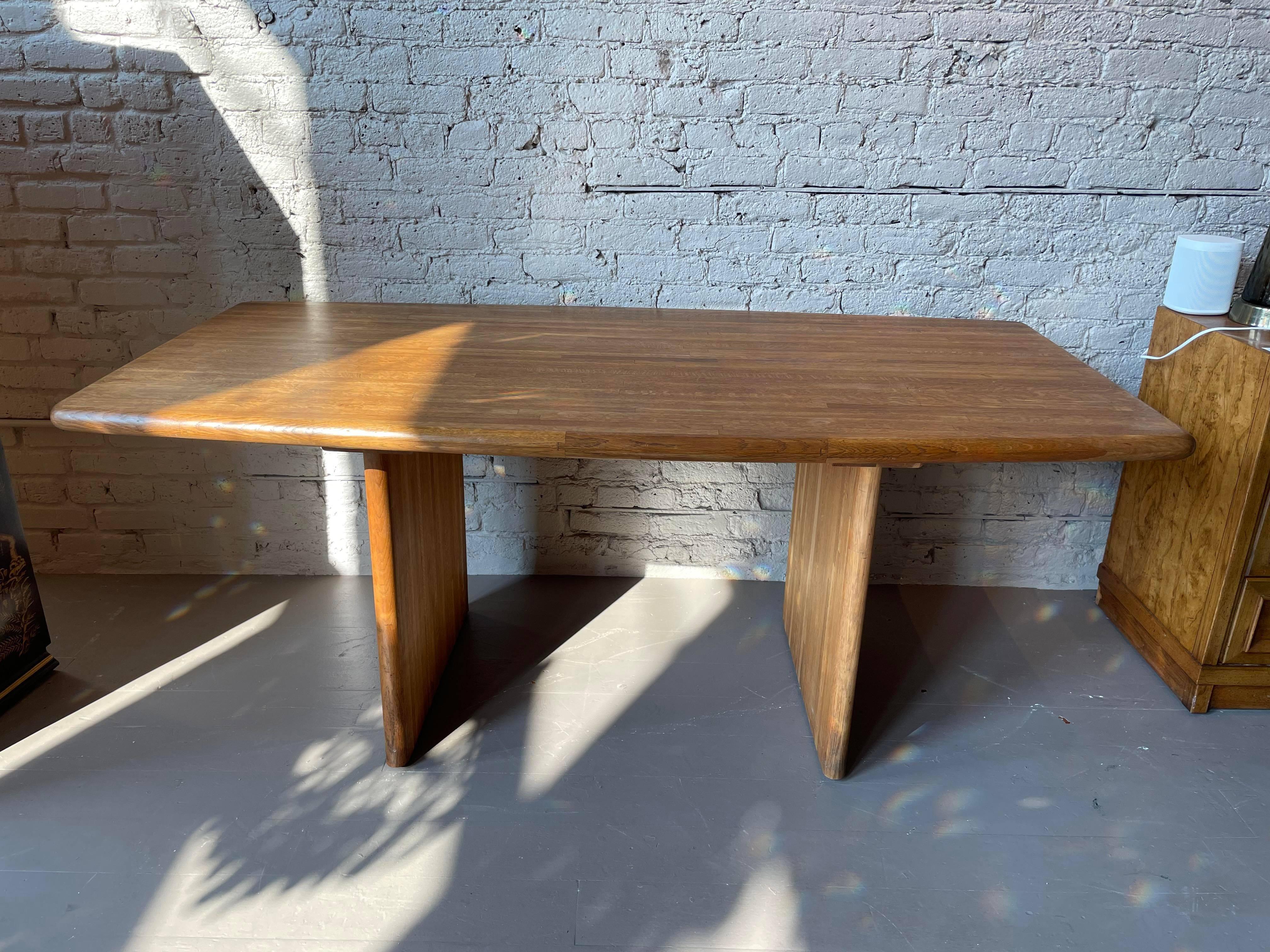 Remarkable mid century dining table/desk! The legs are removable for easy transport. In excellent condition but could use a light sand

Dimensions: 71