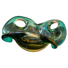 1970s Mid-Century Modern Sommerso Green and Brown Murano Glass Bowl by Seguso