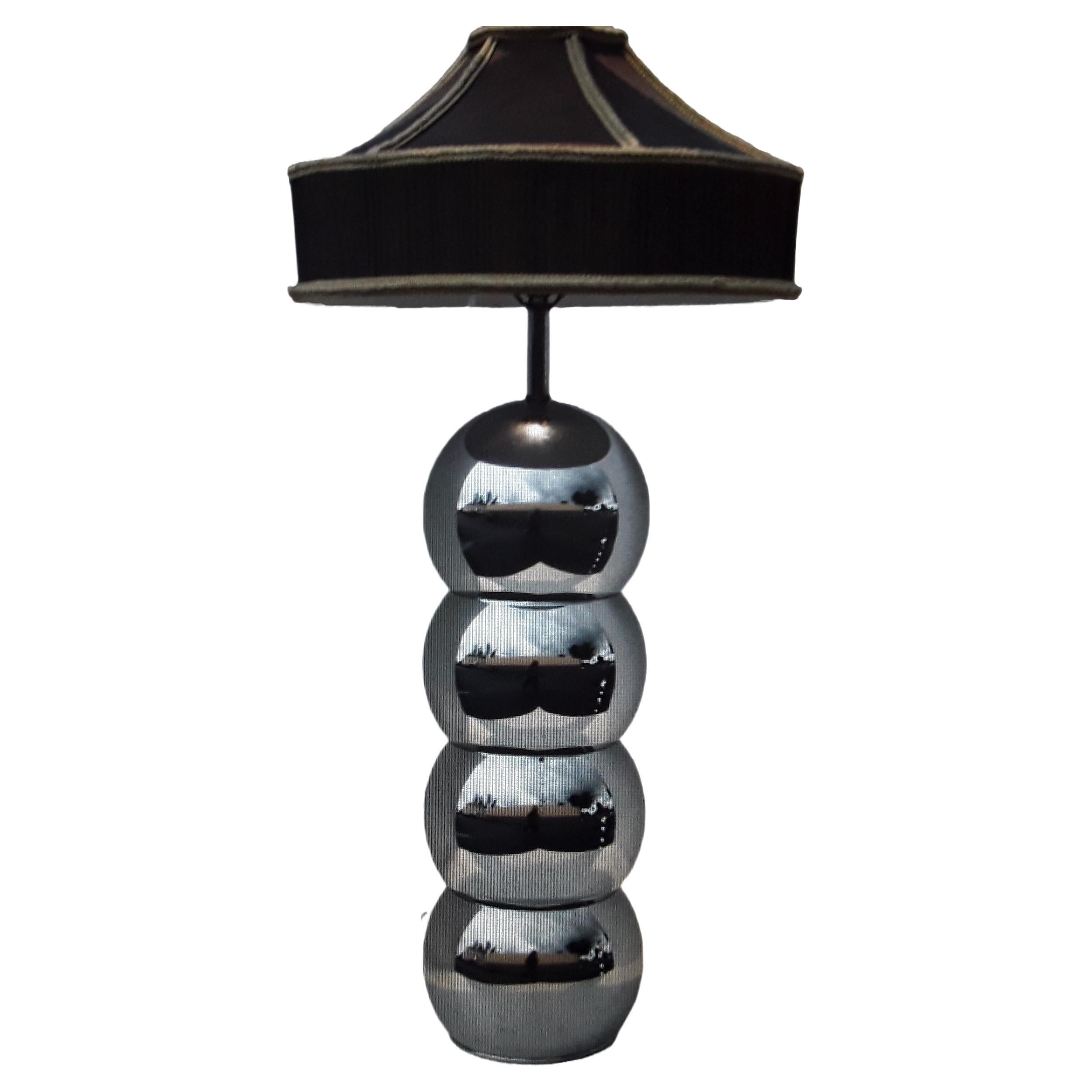 1970's Mid Century Modern Stacked Chrome Balls Table Lamp