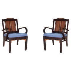 1970s Mid-Century Modern Suite Caned Pair of Lounge Side Chairs