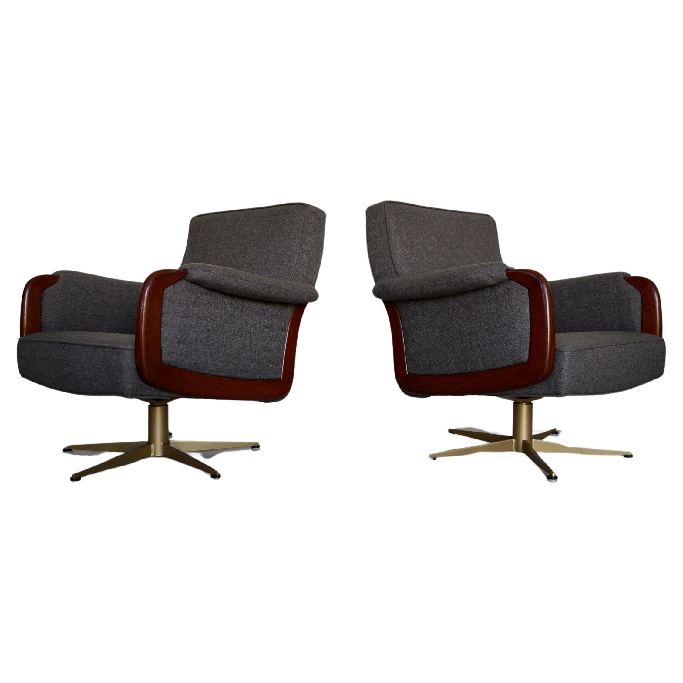 1970's Mid-Century Modern Swivel Lounge Chairs - a Pair For Sale