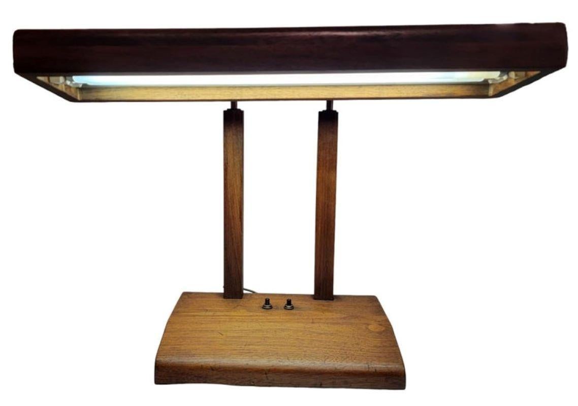 1970s Mid-Century Modern Teak Laboratory Desk Lamp In Good Condition For Sale In Pasadena, CA