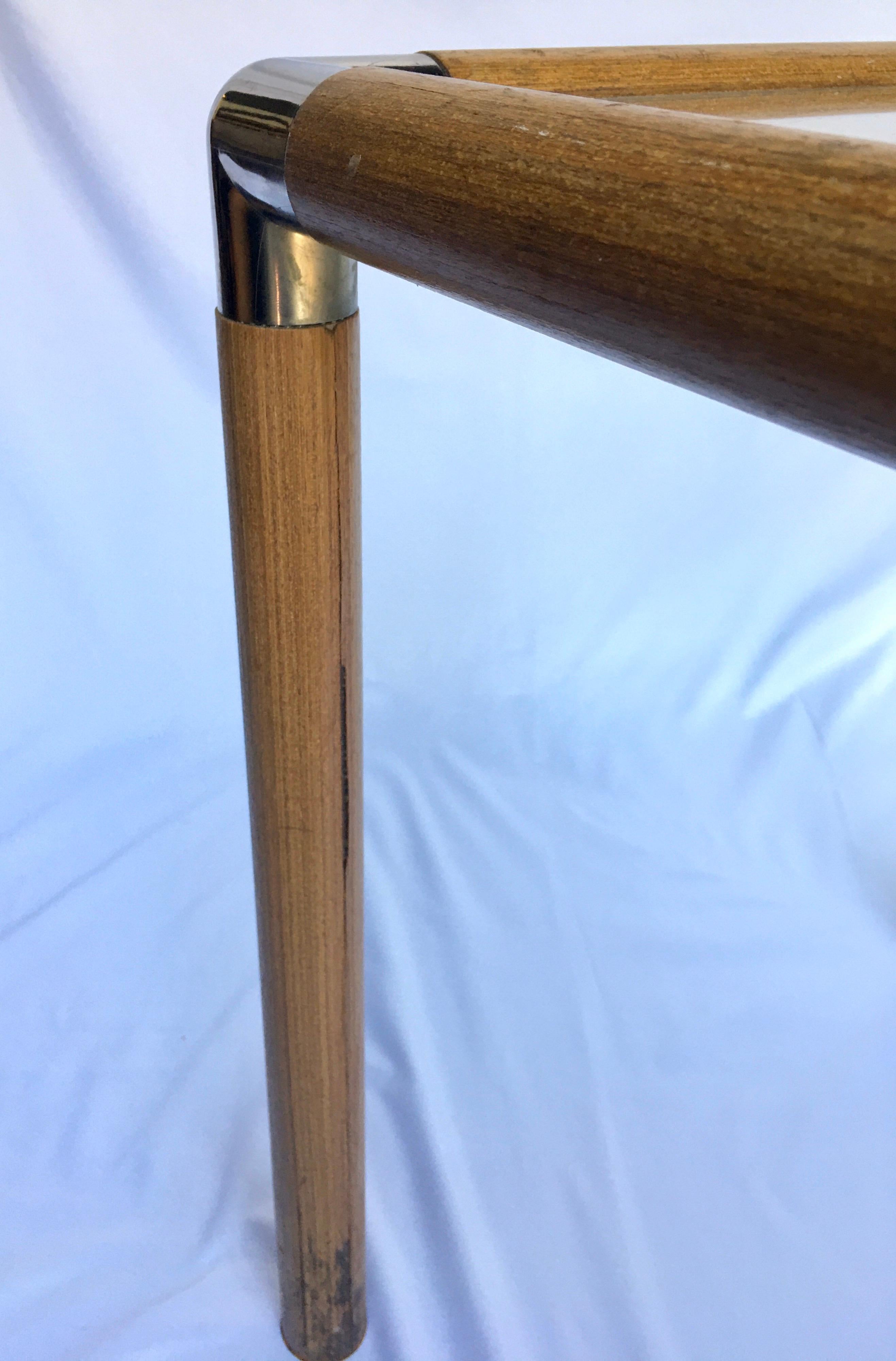 1970s Mid-Century Modern Tubular Wood and Chrome Glass Side End Table 2